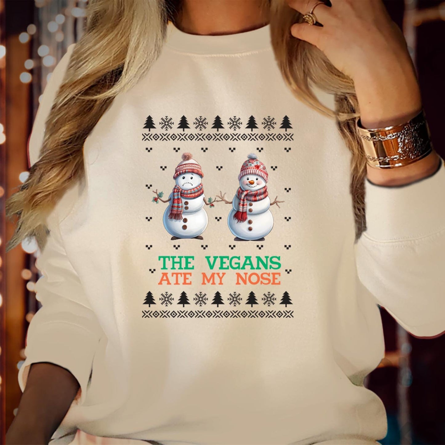 SWEATSHIRT (5111) The Vegans Ate My Nose Christmas Sweatshirt Fun Vegan Holiday Pullover Snowman Humor Cozy Festive Vibes Merry Xmas Jumper