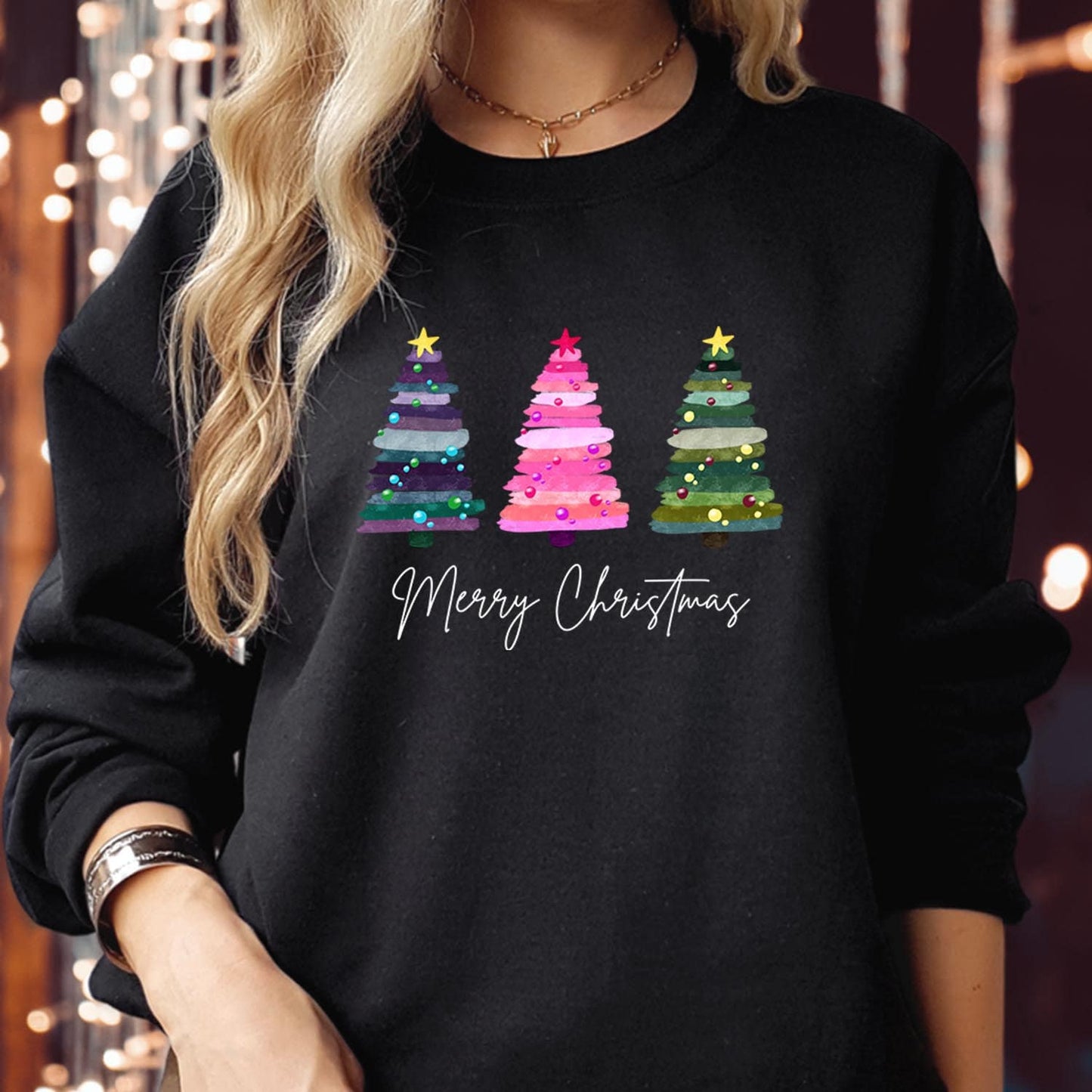 SWEATSHIRT (5293) Merry Christmas Tree Sweatshirts Colourful Christmas Pine tree Festive Christmas tree for women Xmas Christmas Jumper