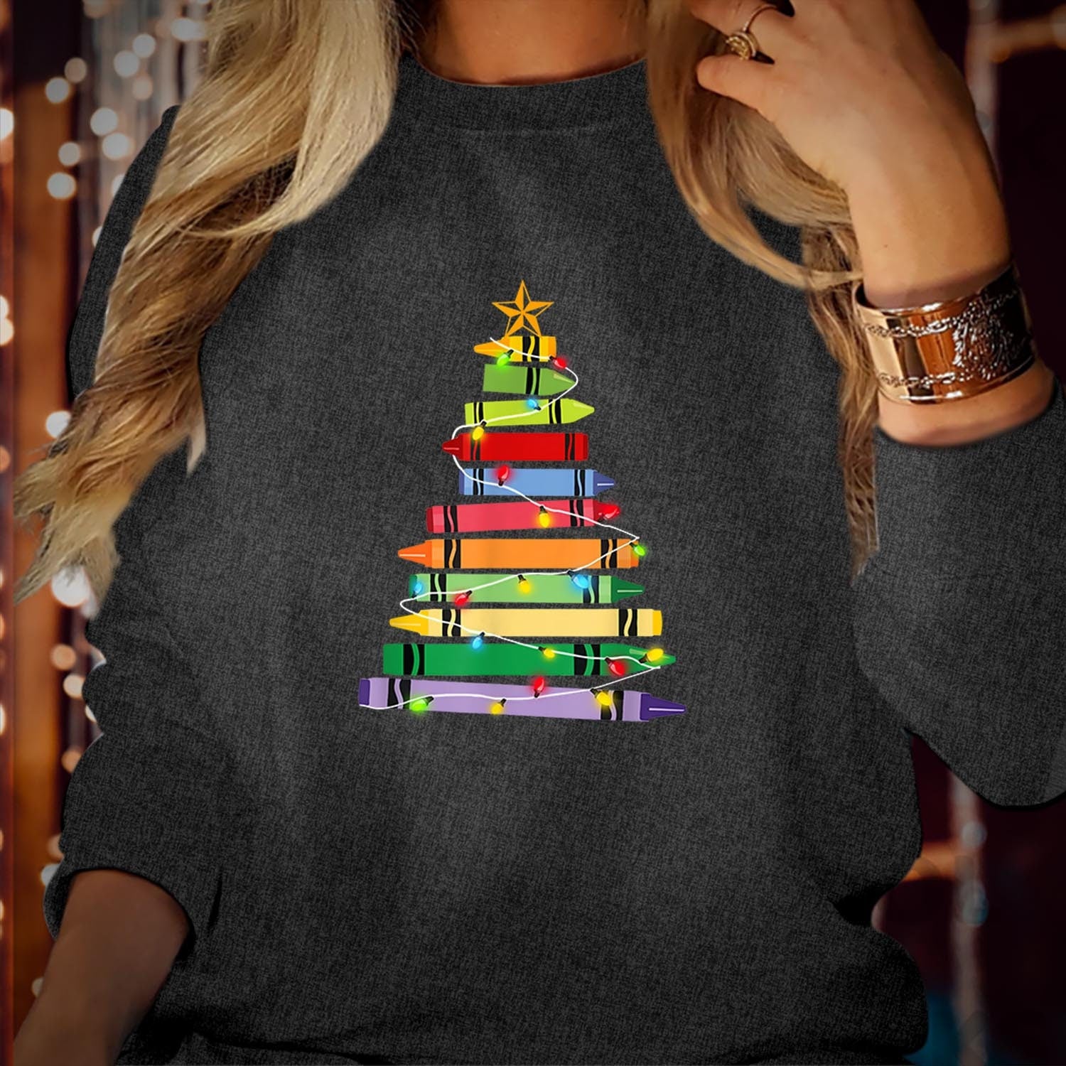 SWEATSHIRT (5171) Christmas Crayon Tree Teacher Christmas Gift Women Christmas Jumper