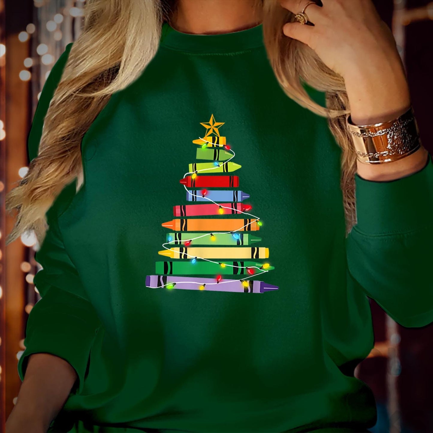 SWEATSHIRT (5171) Christmas Crayon Tree Teacher Christmas Gift Women Christmas Jumper