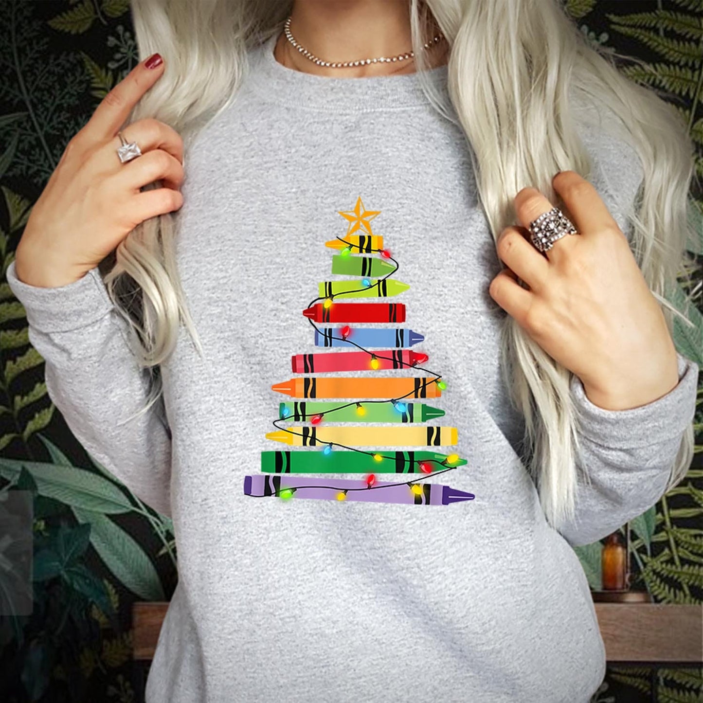 SWEATSHIRT (5171) Christmas Crayon Tree Teacher Christmas Gift Women Christmas Jumper