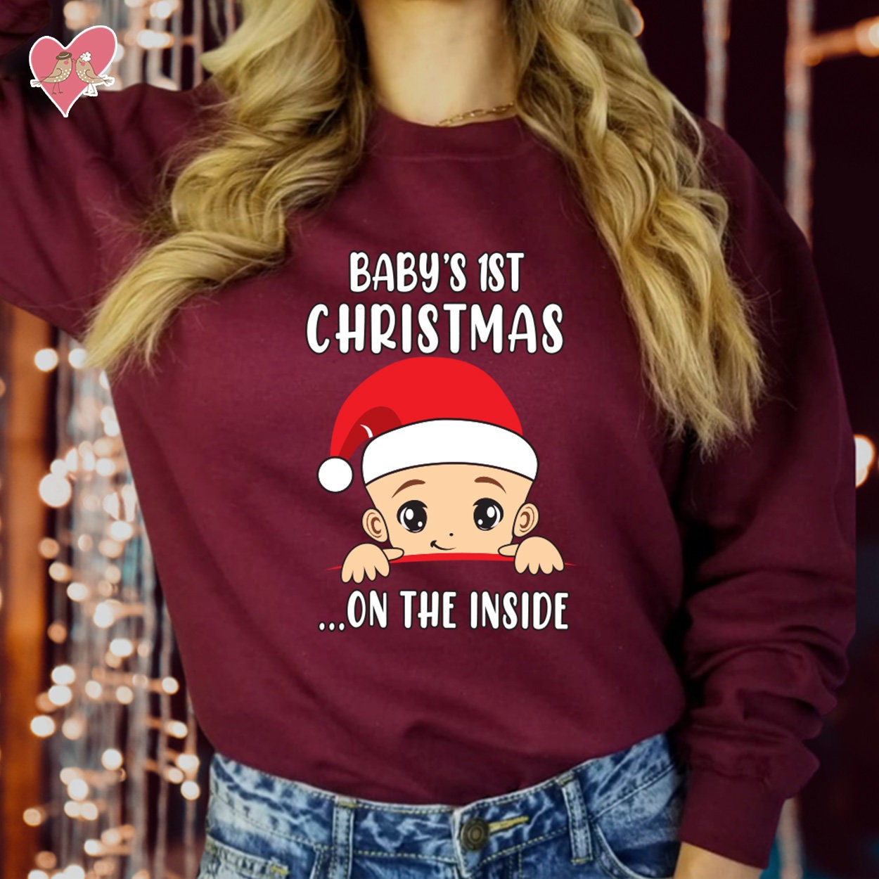 SWEATSHIRT (5031) BABY'S 1st CHRISTMAS On The Inside Maternity Pregnancy Sweatshirts New Mom Mum to be Announcement Funny Xmas Gift Jumper