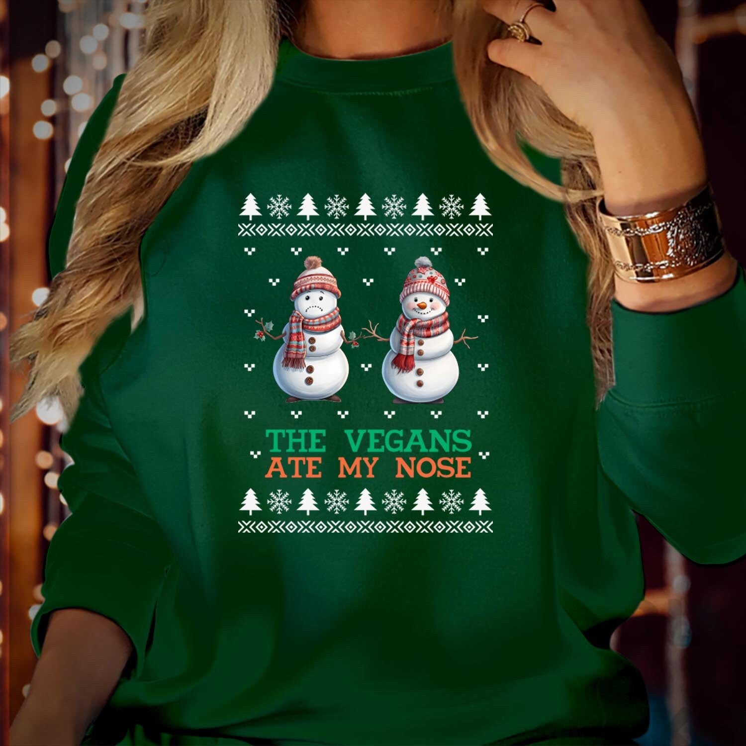 SWEATSHIRT (5111) The Vegans Ate My Nose Christmas Sweatshirt Fun Vegan Holiday Pullover Snowman Humor Cozy Festive Vibes Merry Xmas Jumper