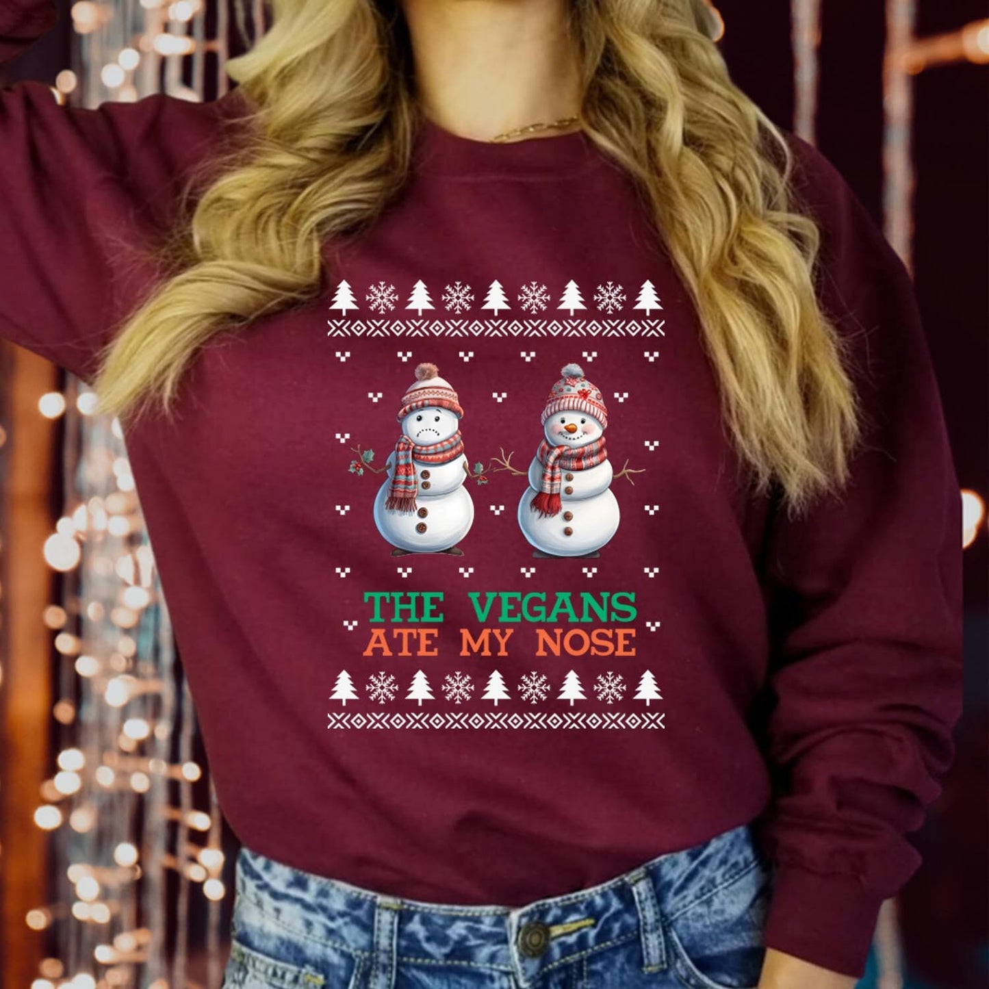 SWEATSHIRT (5111) The Vegans Ate My Nose Christmas Sweatshirt Fun Vegan Holiday Pullover Snowman Humor Cozy Festive Vibes Merry Xmas Jumper