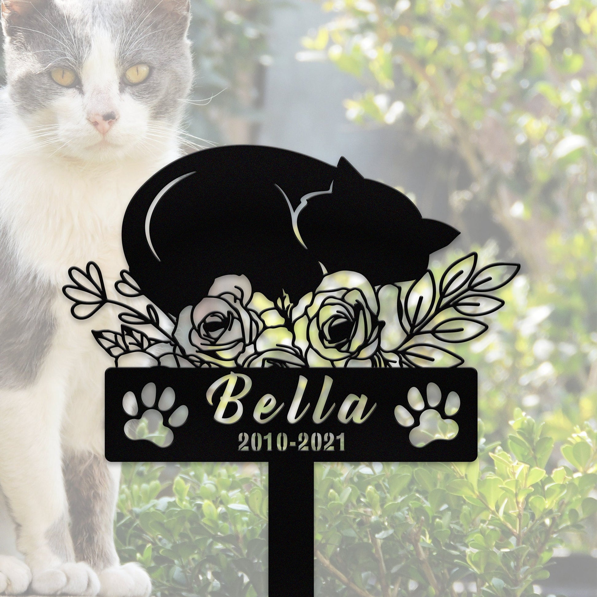 Personalized Cat Metal Sign With Stake,Cat Memorial Stake,Custom Cat Name Stake,Pet Grave Markers Sign,Cat Loss Gift,Flower Cat Garden Decor