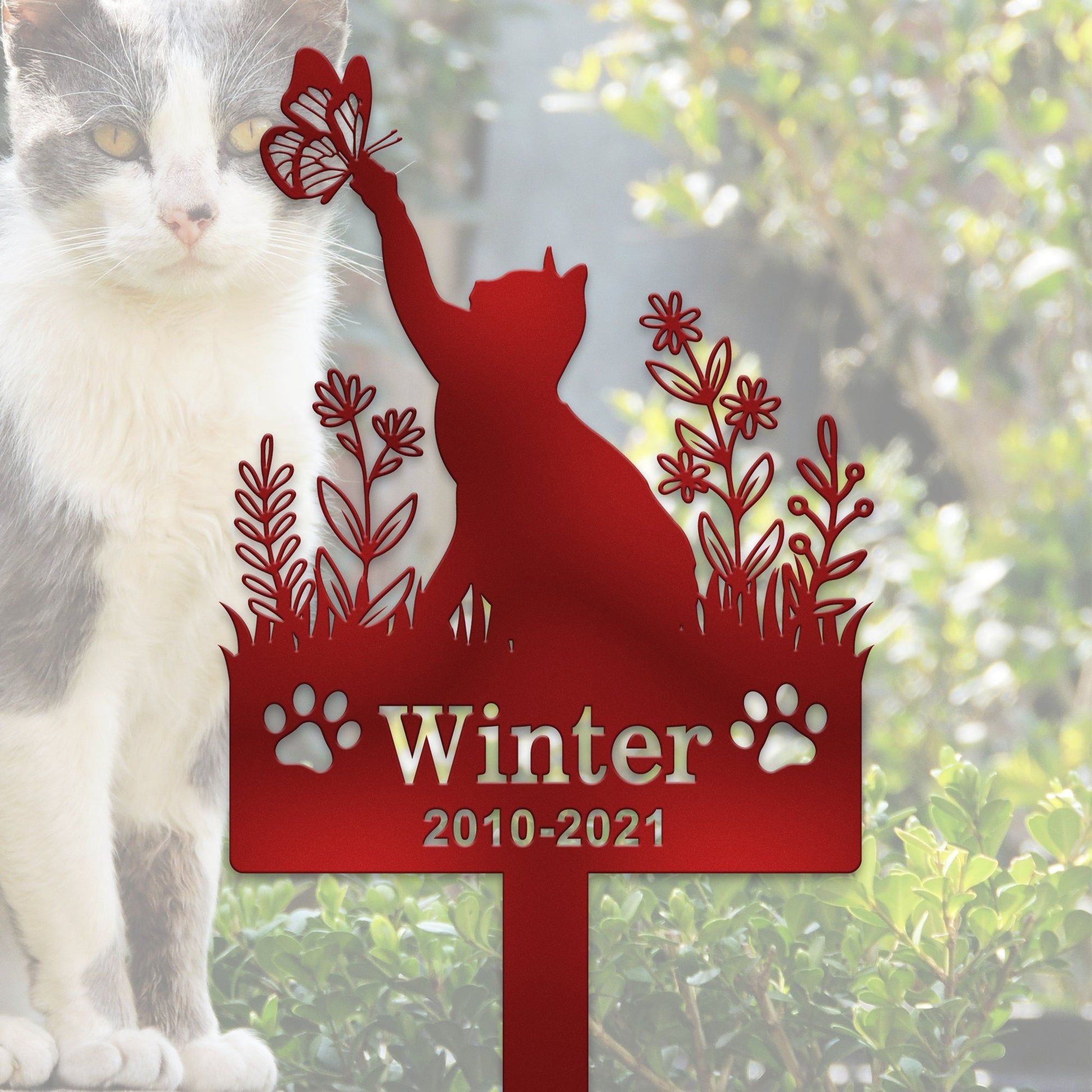 Personalized Cat Memorial Stake,Custom Cat Name Stake,Cat Grave Markers,Cat Sign for Garden,Cat Loss Gift, Cat Burial Stake,Cat Garden Decor