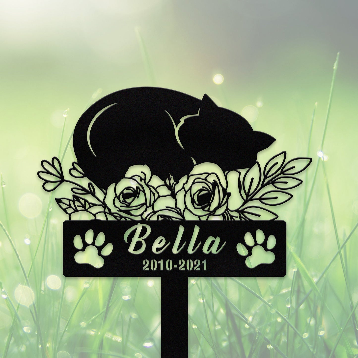 Personalized Cat Metal Sign With Stake,Cat Memorial Stake,Custom Cat Name Stake,Pet Grave Markers Sign,Cat Loss Gift,Flower Cat Garden Decor