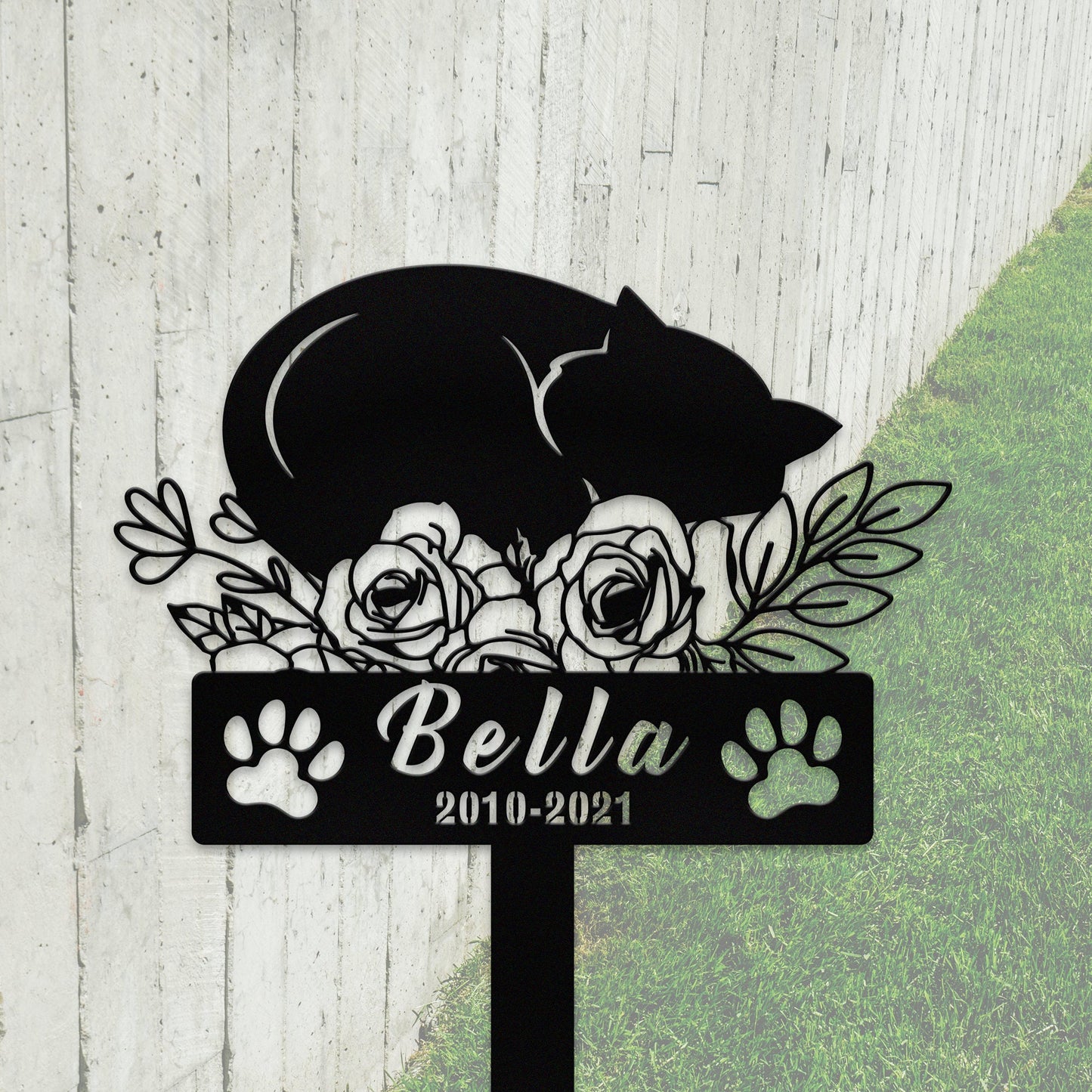 Personalized Cat Metal Sign With Stake,Cat Memorial Stake,Custom Cat Name Stake,Pet Grave Markers Sign,Cat Loss Gift,Flower Cat Garden Decor