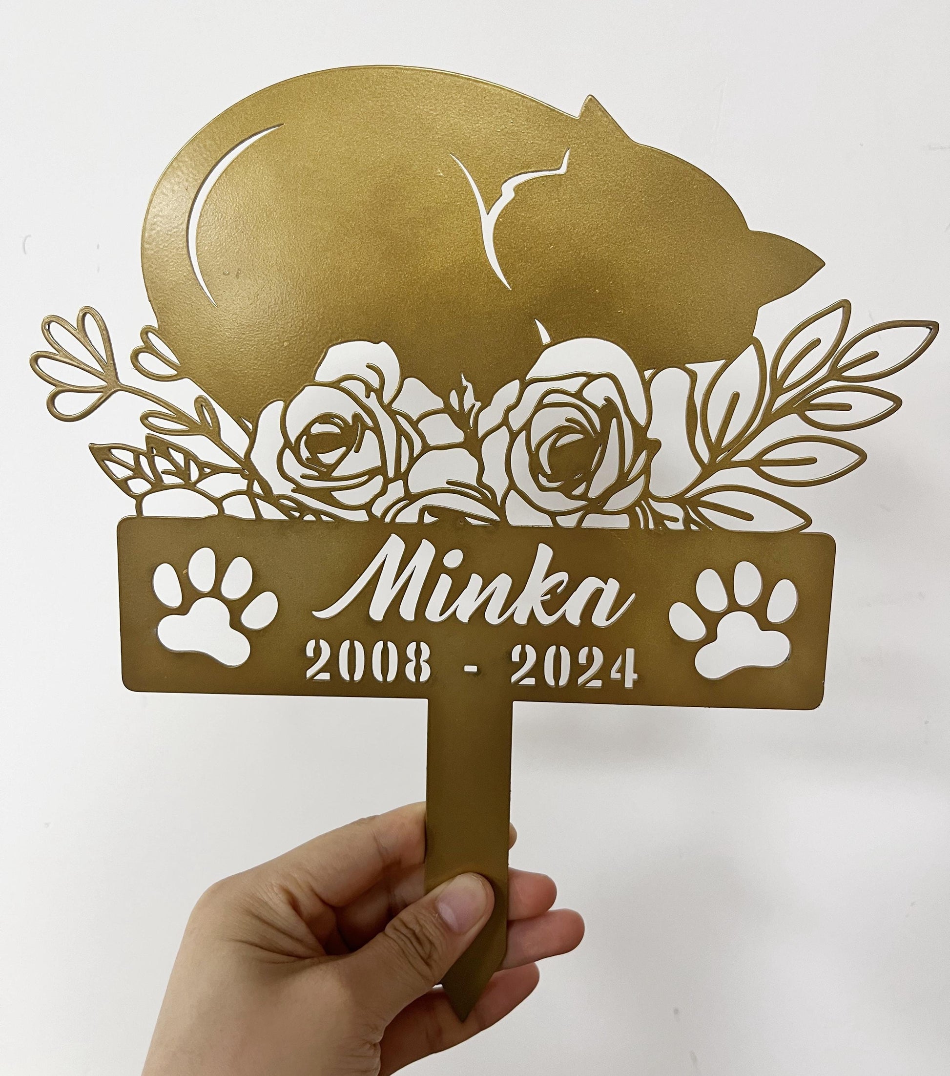 Personalized Cat Metal Sign With Stake,Cat Memorial Stake,Custom Cat Name Stake,Pet Grave Markers Sign,Cat Loss Gift,Flower Cat Garden Decor