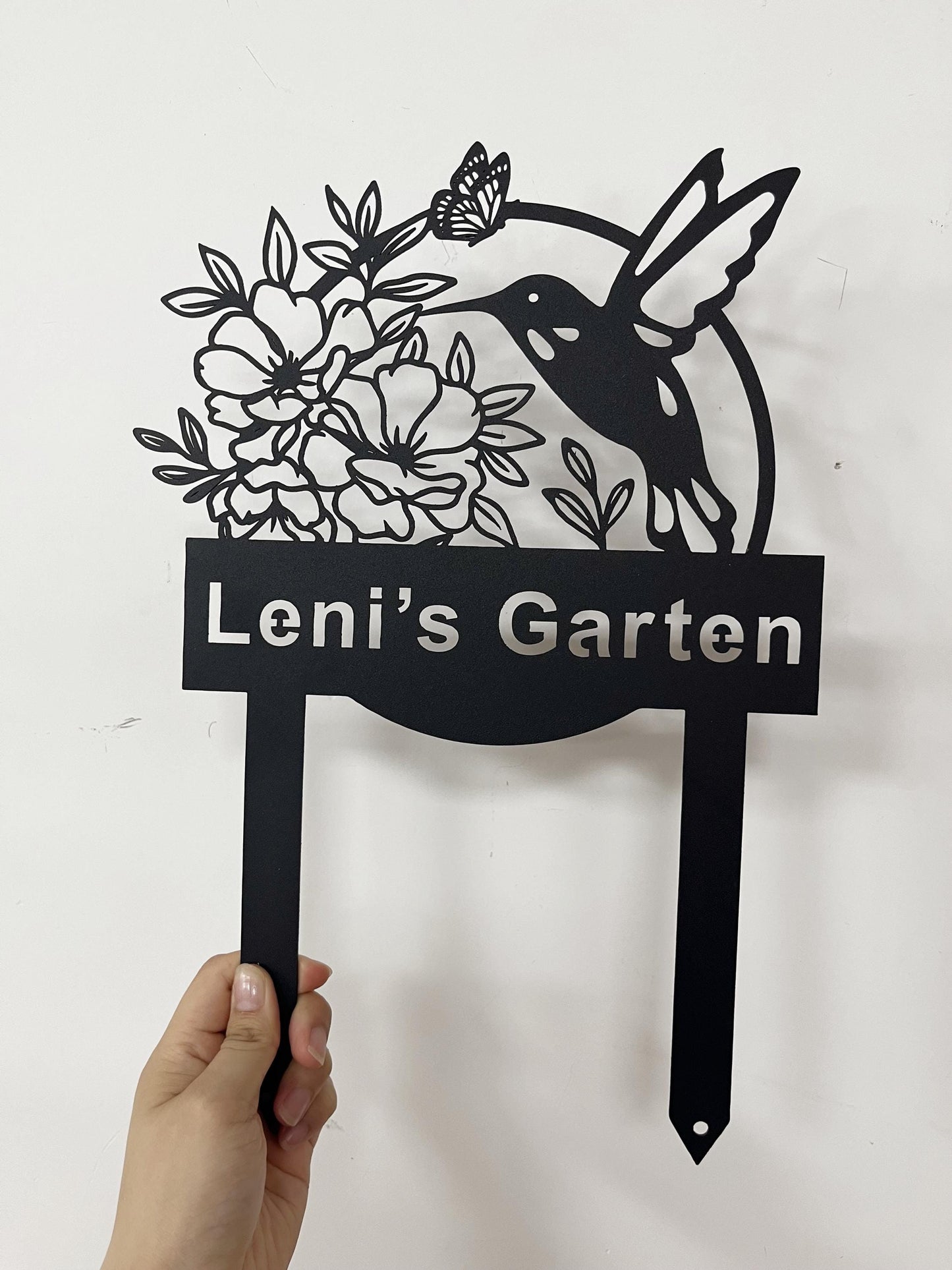 Personalized Metal Garden Decor, Garden Sign with Bird Flower, Bird with Stakes Garden Sign, Metal Yard Decor, Home Gift