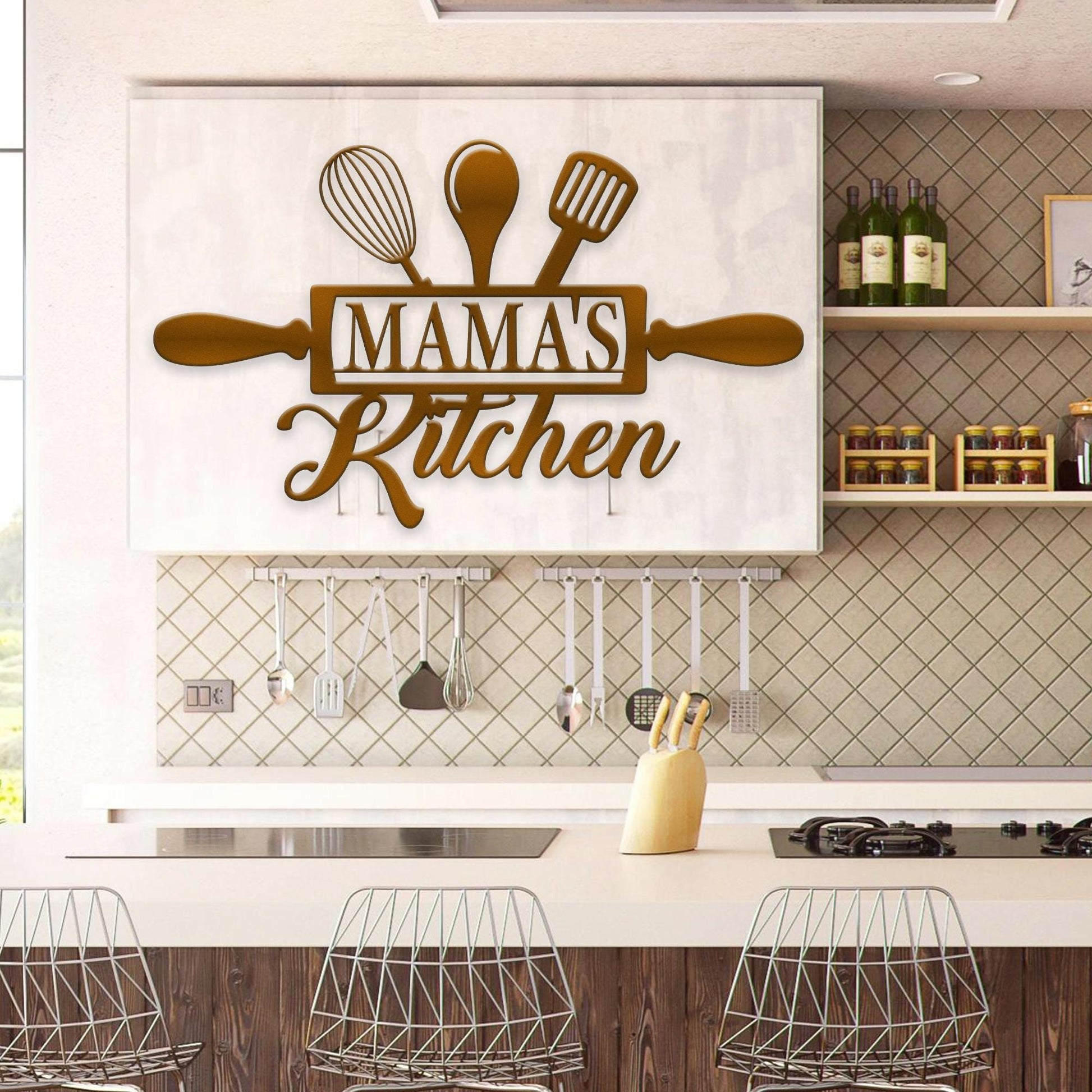 Personalized Kitchen Metal Sign, Custom Kitchen Name Sign, Housewarming Wall Art Decor, Cooking lover Gift, Moms Kitchen, Gift for Grandma