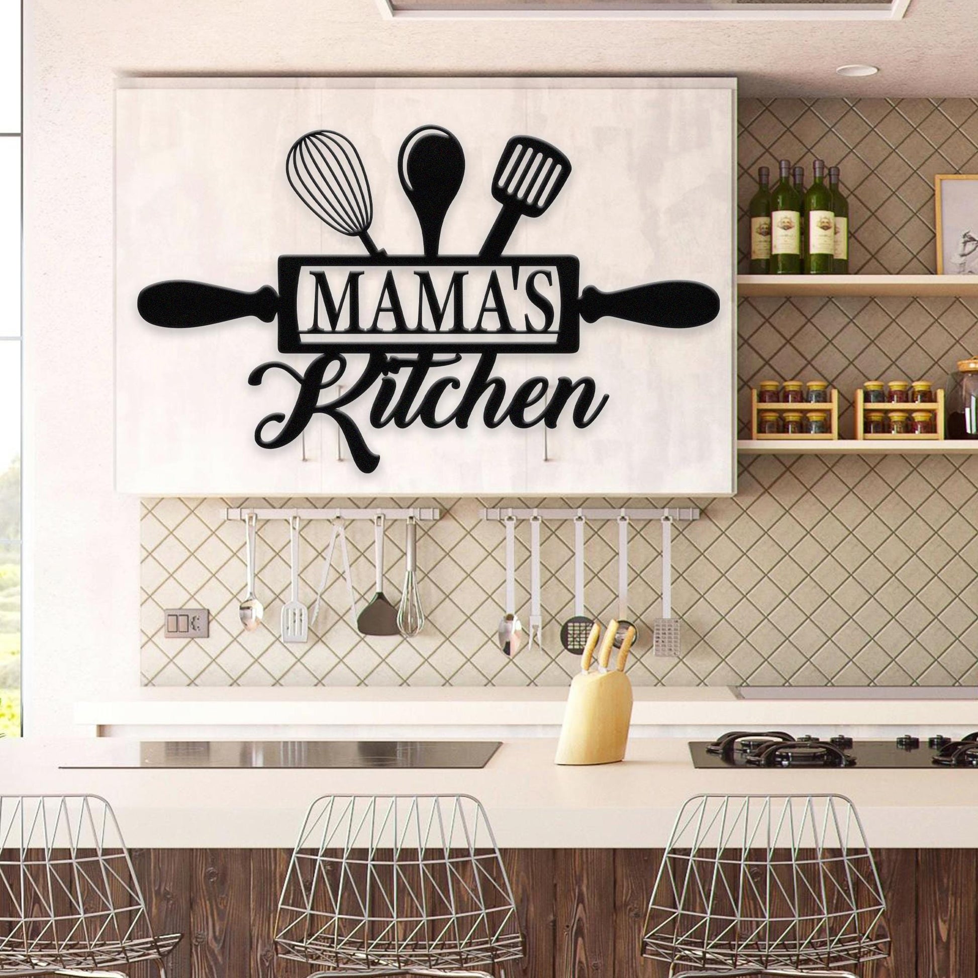 Personalized Kitchen Metal Sign, Custom Kitchen Name Sign, Housewarming Wall Art Decor, Cooking lover Gift, Moms Kitchen, Gift for Grandma