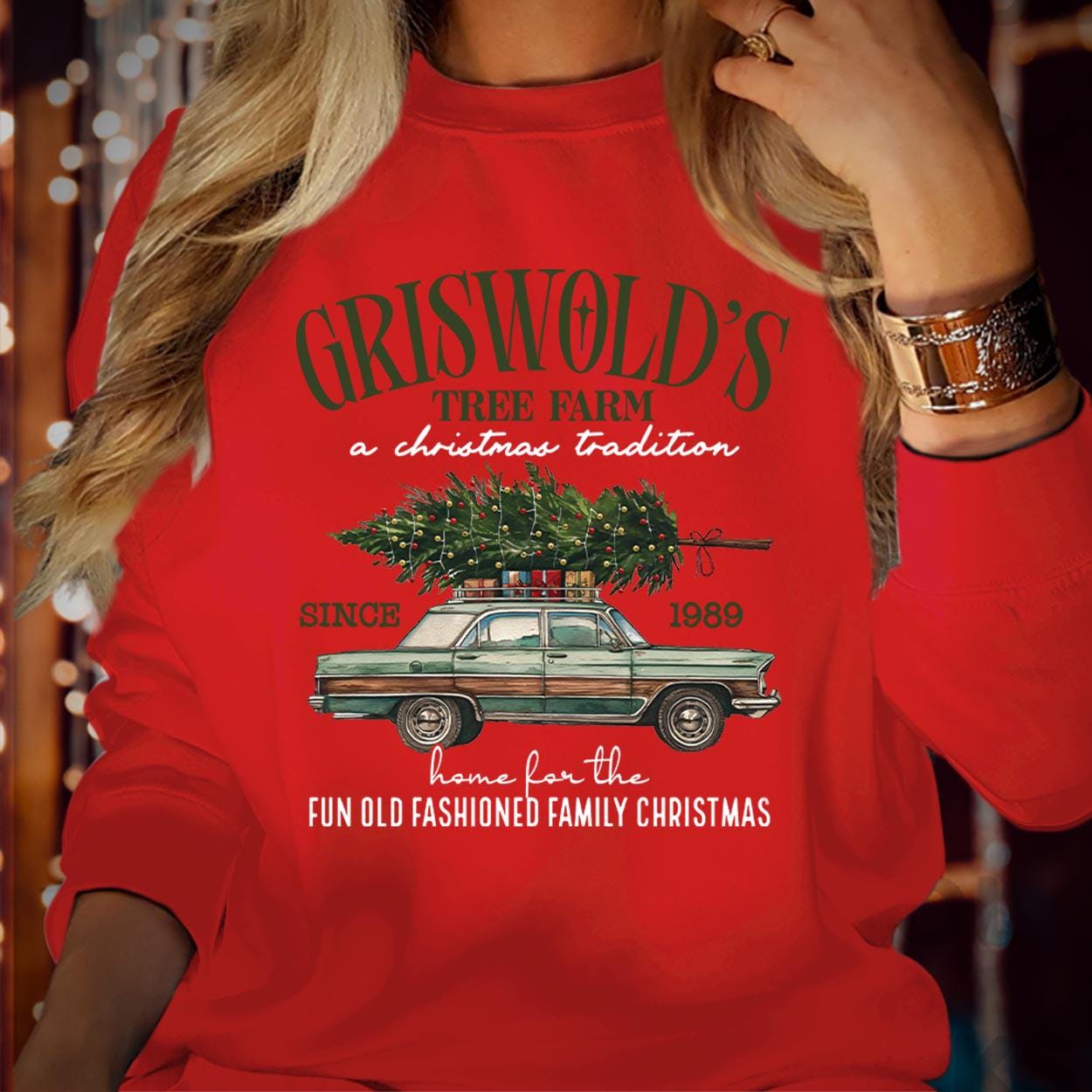 SWEATSHIRT (5186) Merry Christmas Traditional Farm Fresh Pine Tree Bright & Merry Festive Griswold Family Holiday Season Gift Xmas Jumper