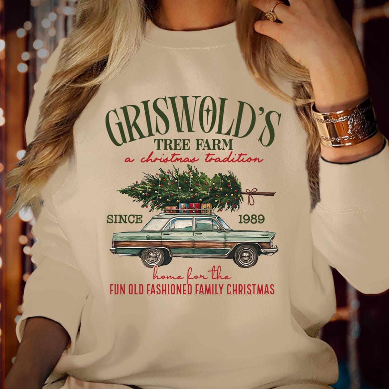 SWEATSHIRT (5186) Merry Christmas Traditional Farm Fresh Pine Tree Bright & Merry Festive Griswold Family Holiday Season Gift Xmas Jumper