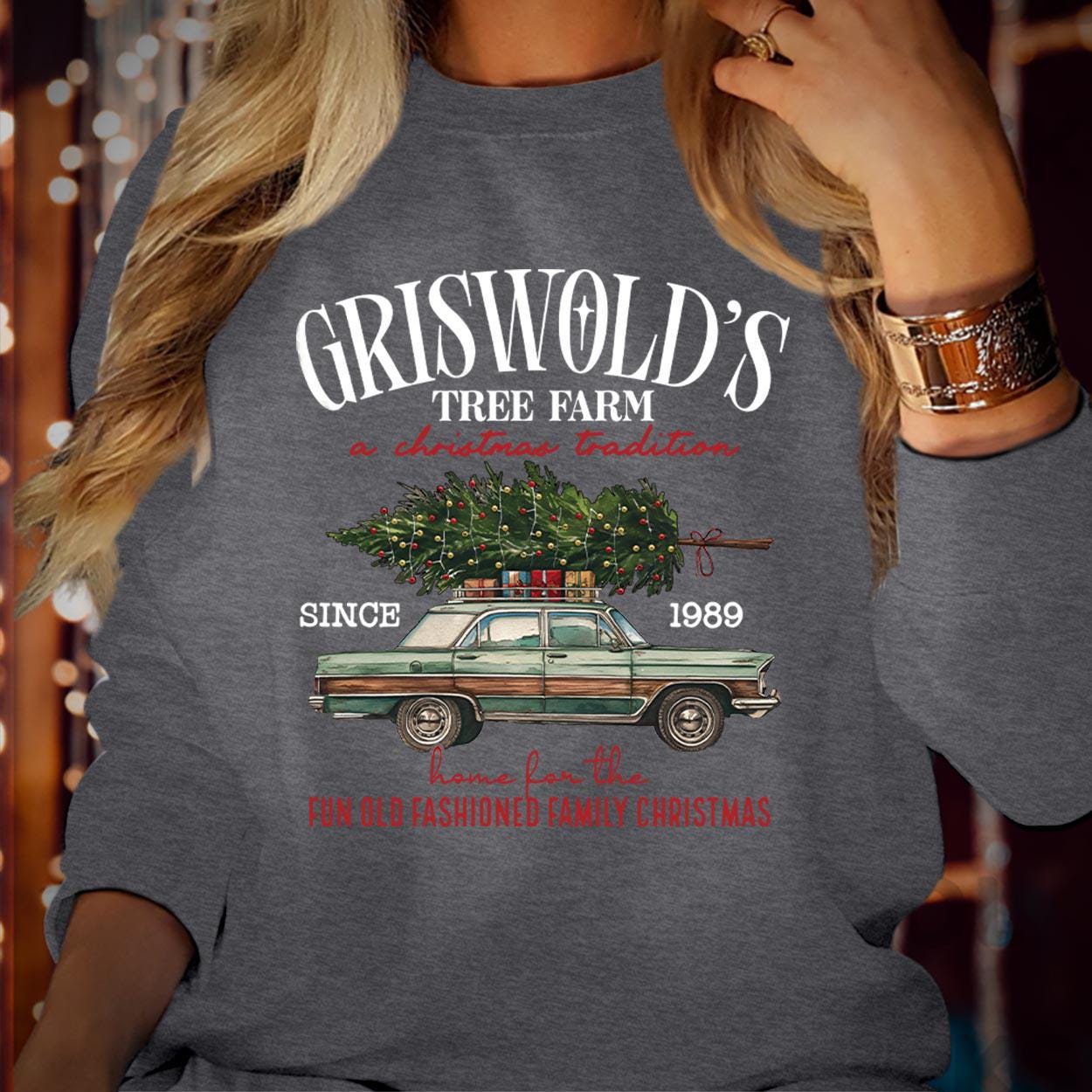 SWEATSHIRT (5186) Merry Christmas Traditional Farm Fresh Pine Tree Bright & Merry Festive Griswold Family Holiday Season Gift Xmas Jumper