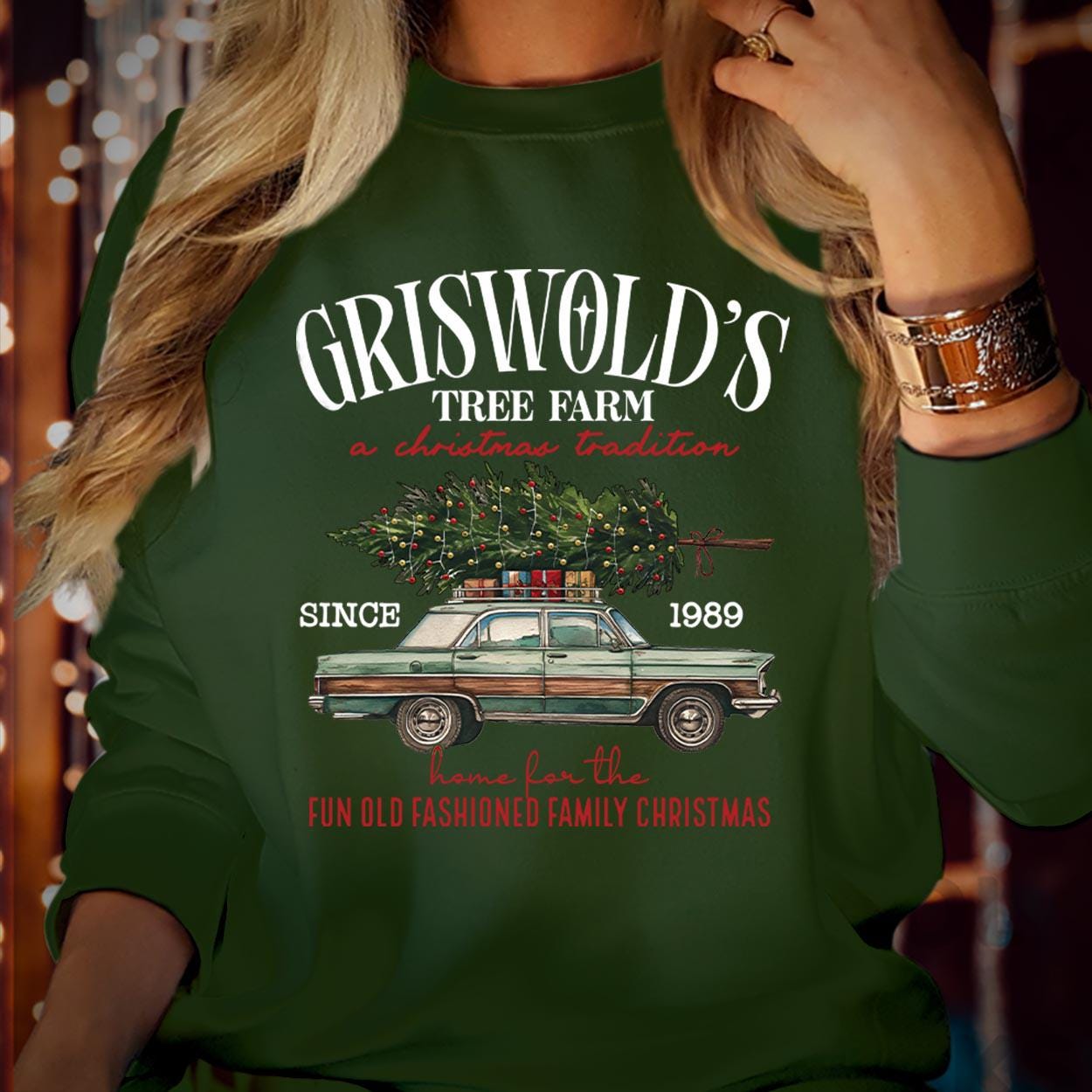 SWEATSHIRT (5186) Merry Christmas Traditional Farm Fresh Pine Tree Bright & Merry Festive Griswold Family Holiday Season Gift Xmas Jumper