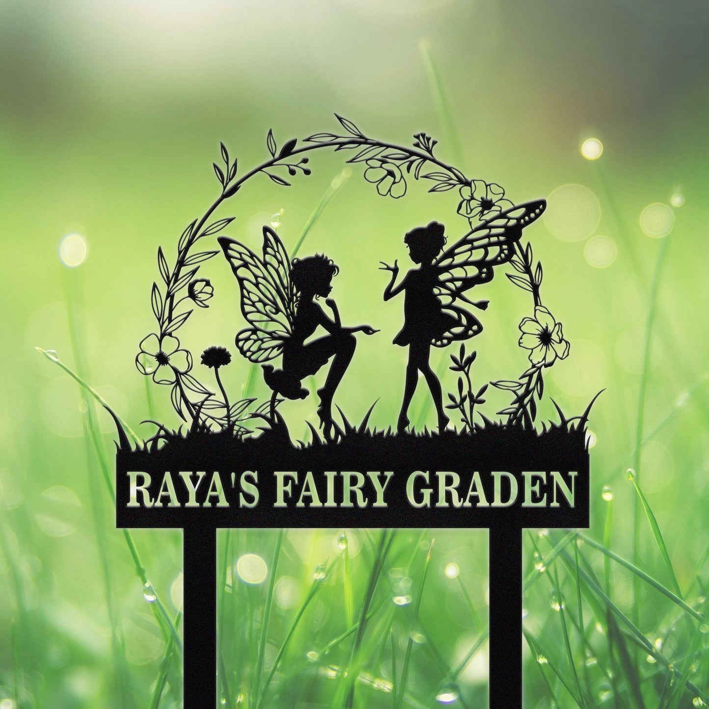 Personalized Fairy Garden Stake, Custom Fairy Metal Garden Sign,Metal Fairy Garden Art,Outdoor Garden Yard Decor,Gardener Gift,Lawn Signs