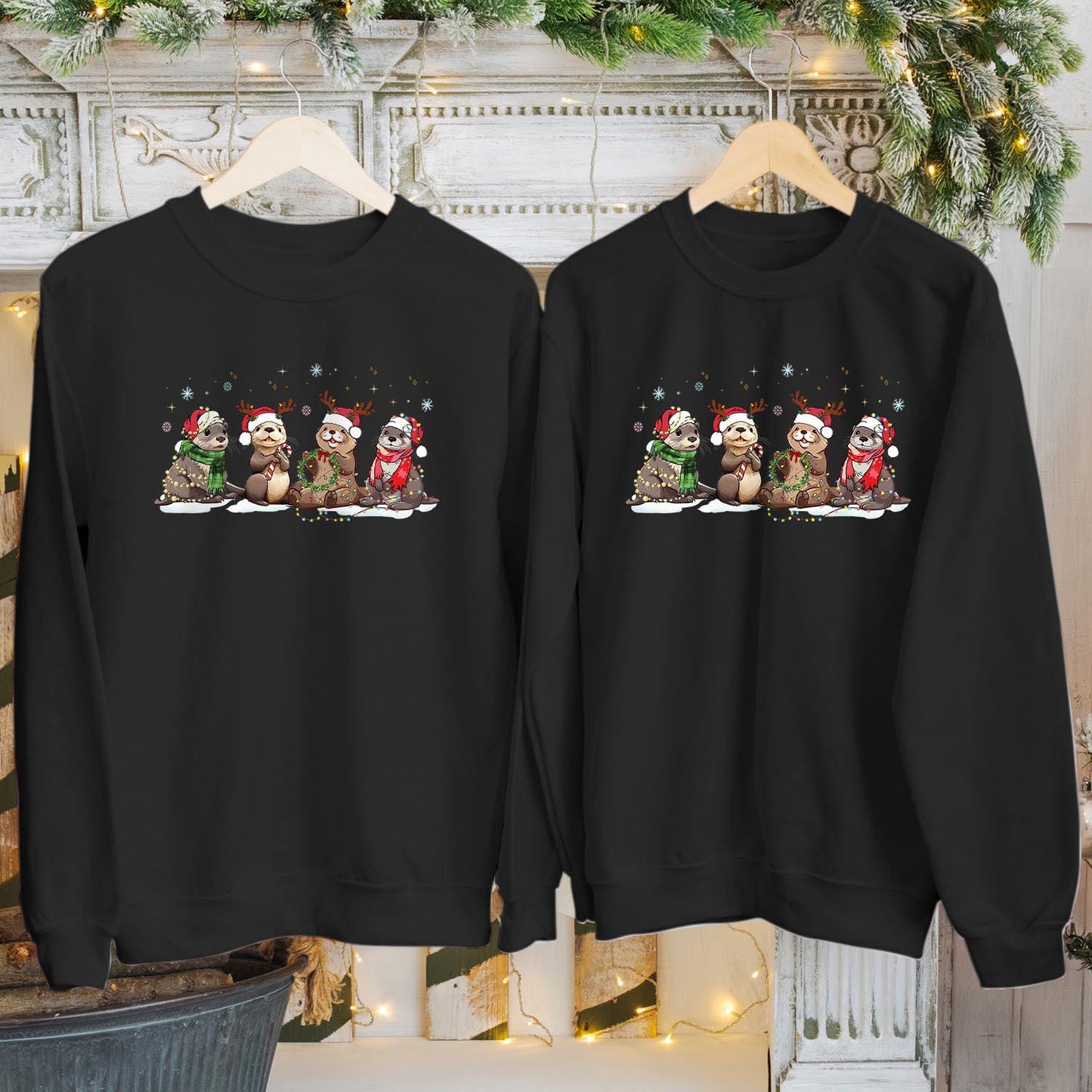 SWEATSHIRT (5318) Merry Christmas Otters Otter Lover Farm Animal Sea Animal Christmas Lights Festive Holiday Season Xmas Jumper