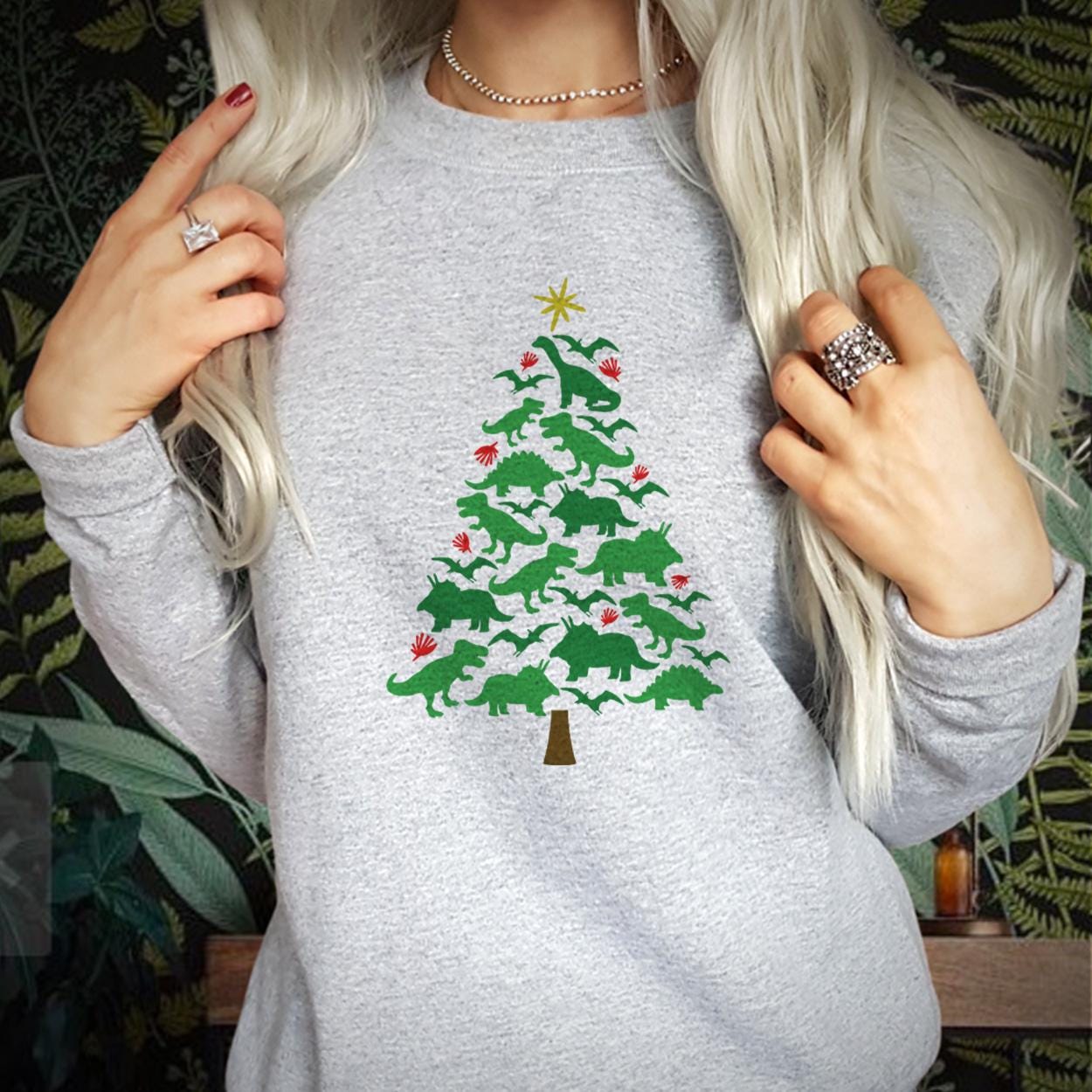 SWEATSHIRT (5109) TREE REX Christmas Tree Dinosaur Xmas Sweatshirts Christmas jumper funny Lapland gift for Mens Womens Christmas Jumper