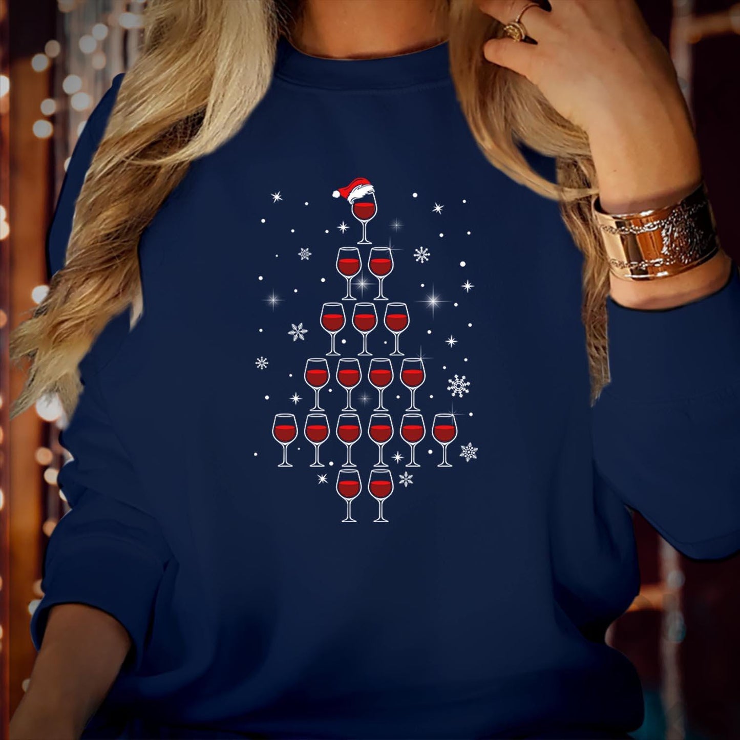 SWEATSHIRT (5159) Wine Glass Christmas Tree Sweatshirts - Merry Sipmas Funny Red Wine Beer Alcohol Lover Santa Hat Party Holiday Xmas Jumper