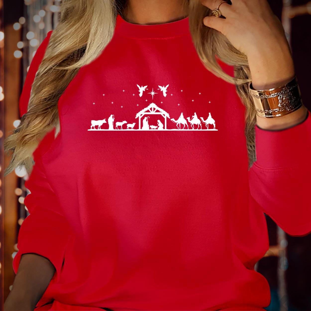 SWEATSHIRT (5204) 3 CAMEL Nativity Scene Jesus Merry Christmas Xmas Christian Quotes Scripture, Bible Verses God Religious Nativity Jumper