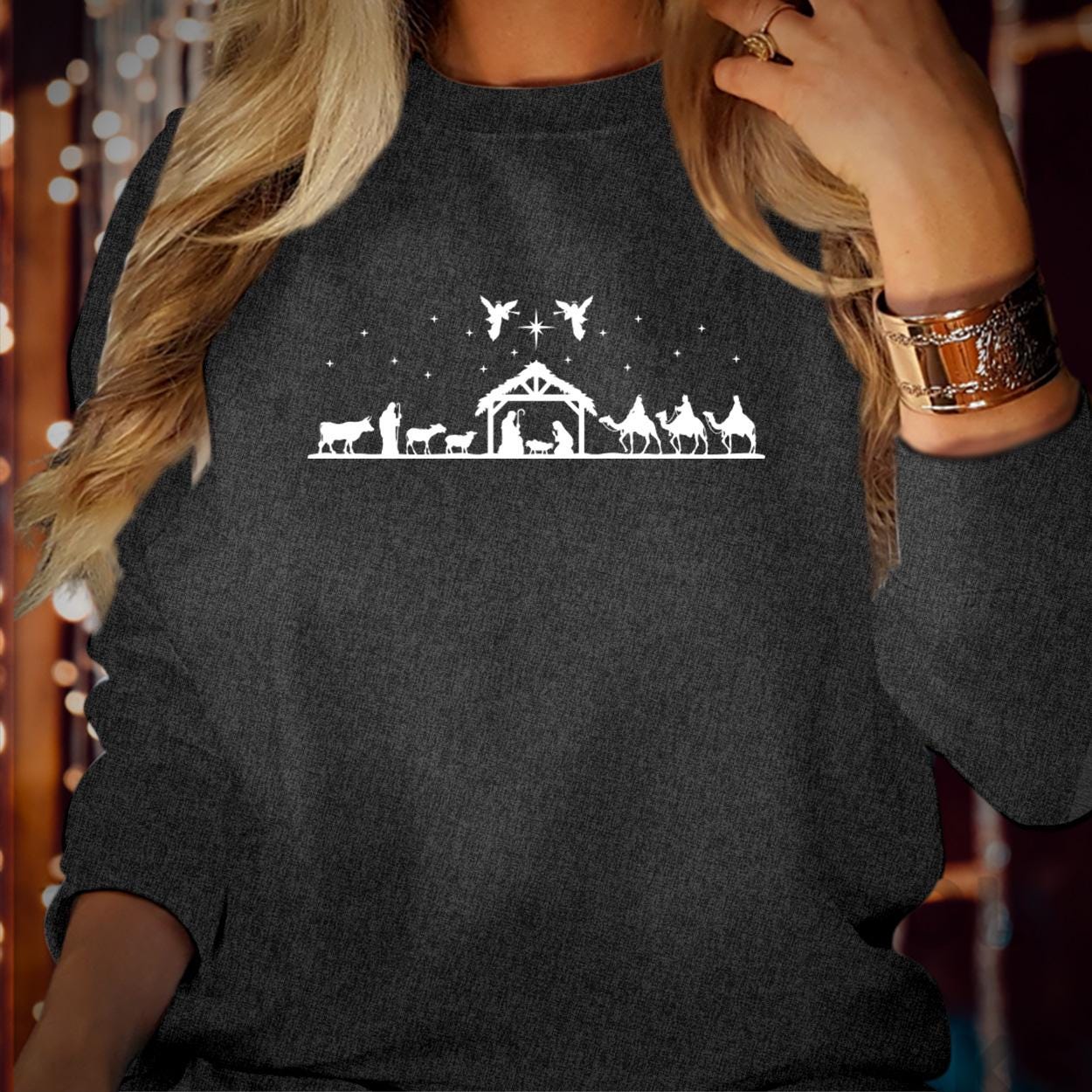 SWEATSHIRT (5204) 3 CAMEL Nativity Scene Jesus Merry Christmas Xmas Christian Quotes Scripture, Bible Verses God Religious Nativity Jumper