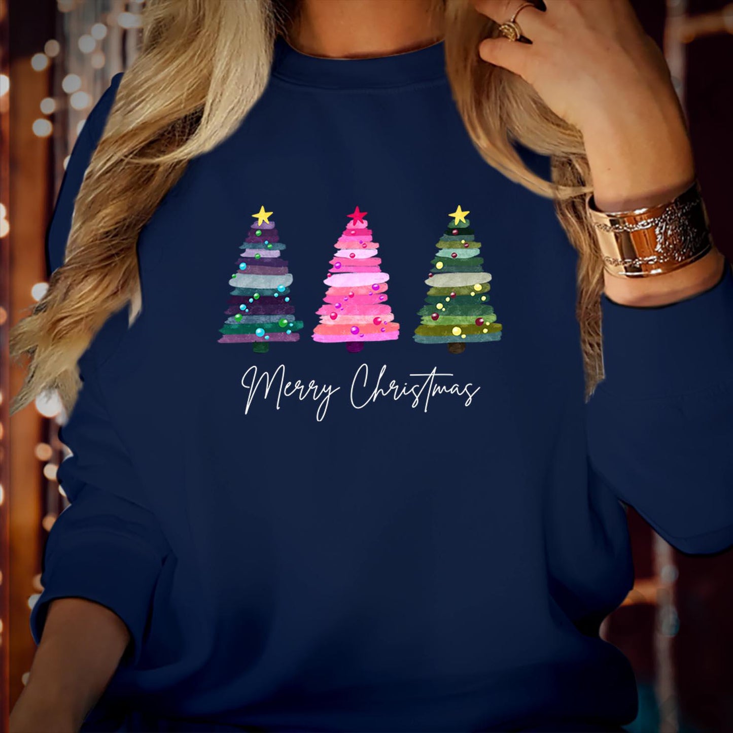 SWEATSHIRT (5293) Merry Christmas Tree Sweatshirts Colourful Christmas Pine tree Festive Christmas tree for women Xmas Christmas Jumper