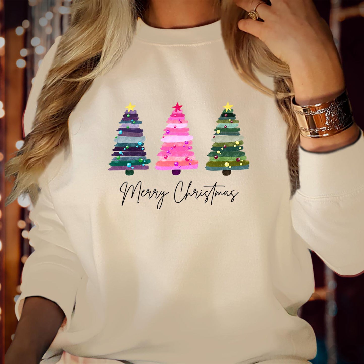 SWEATSHIRT (5293) Merry Christmas Tree Sweatshirts Colourful Christmas Pine tree Festive Christmas tree for women Xmas Christmas Jumper