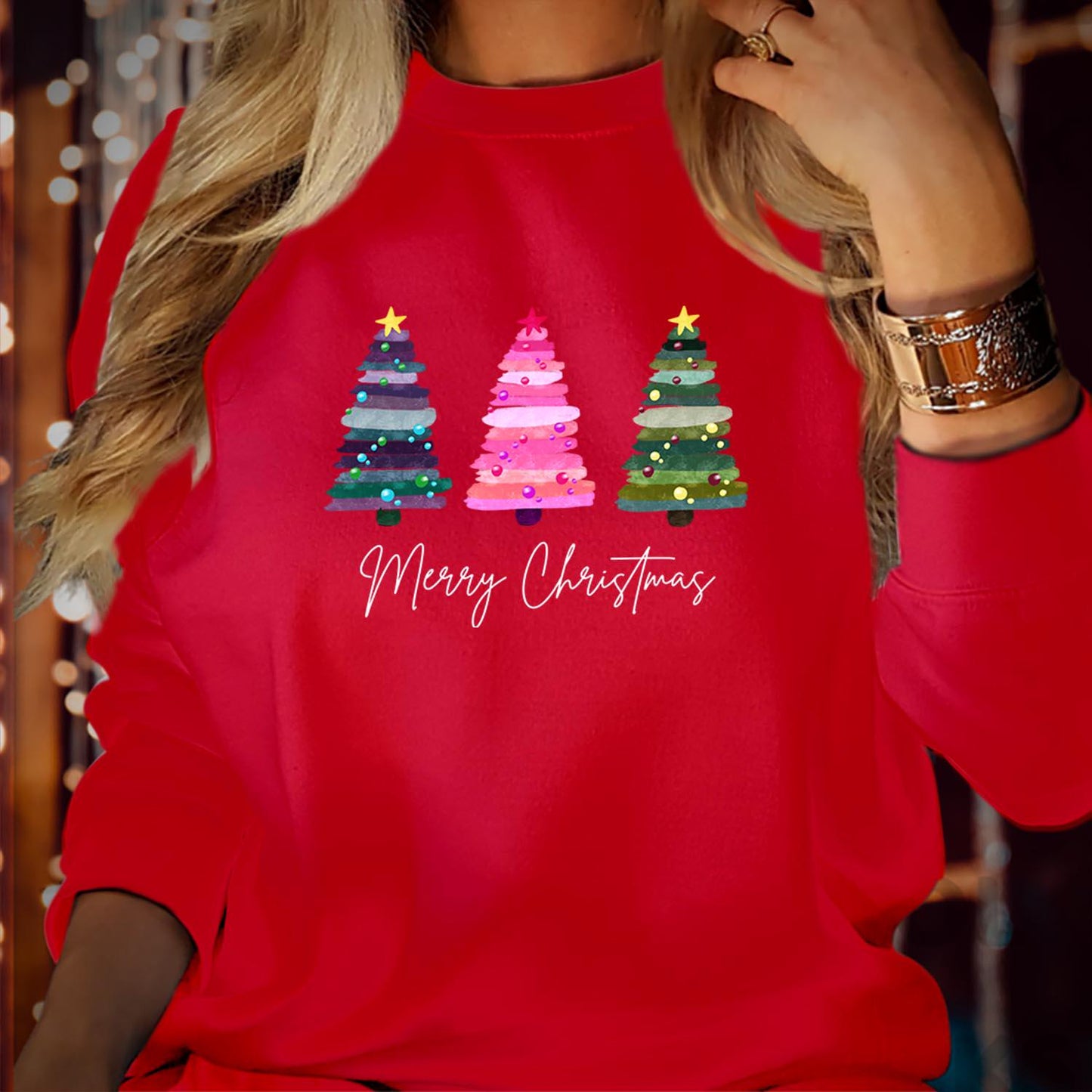 SWEATSHIRT (5293) Merry Christmas Tree Sweatshirts Colourful Christmas Pine tree Festive Christmas tree for women Xmas Christmas Jumper