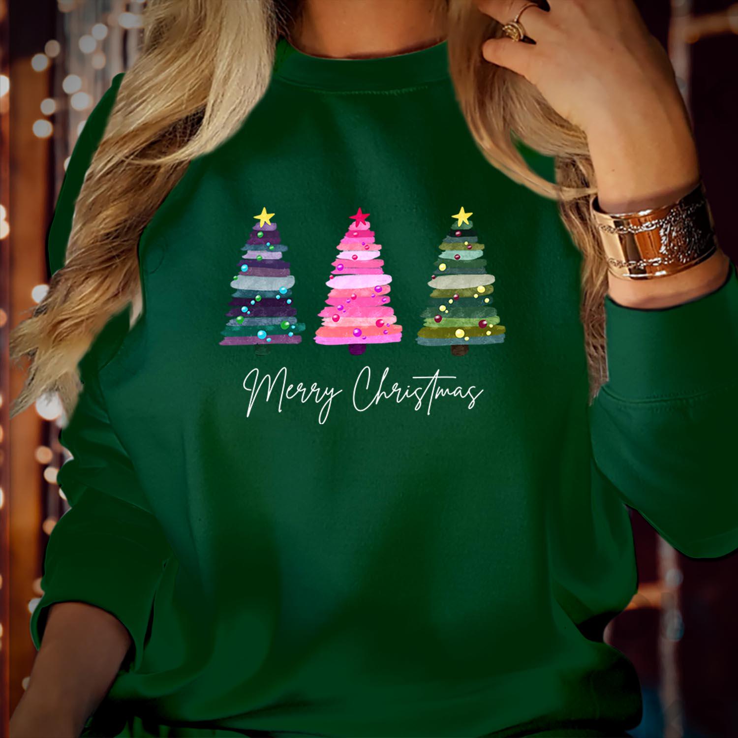 SWEATSHIRT (5293) Merry Christmas Tree Sweatshirts Colourful Christmas Pine tree Festive Christmas tree for women Xmas Christmas Jumper