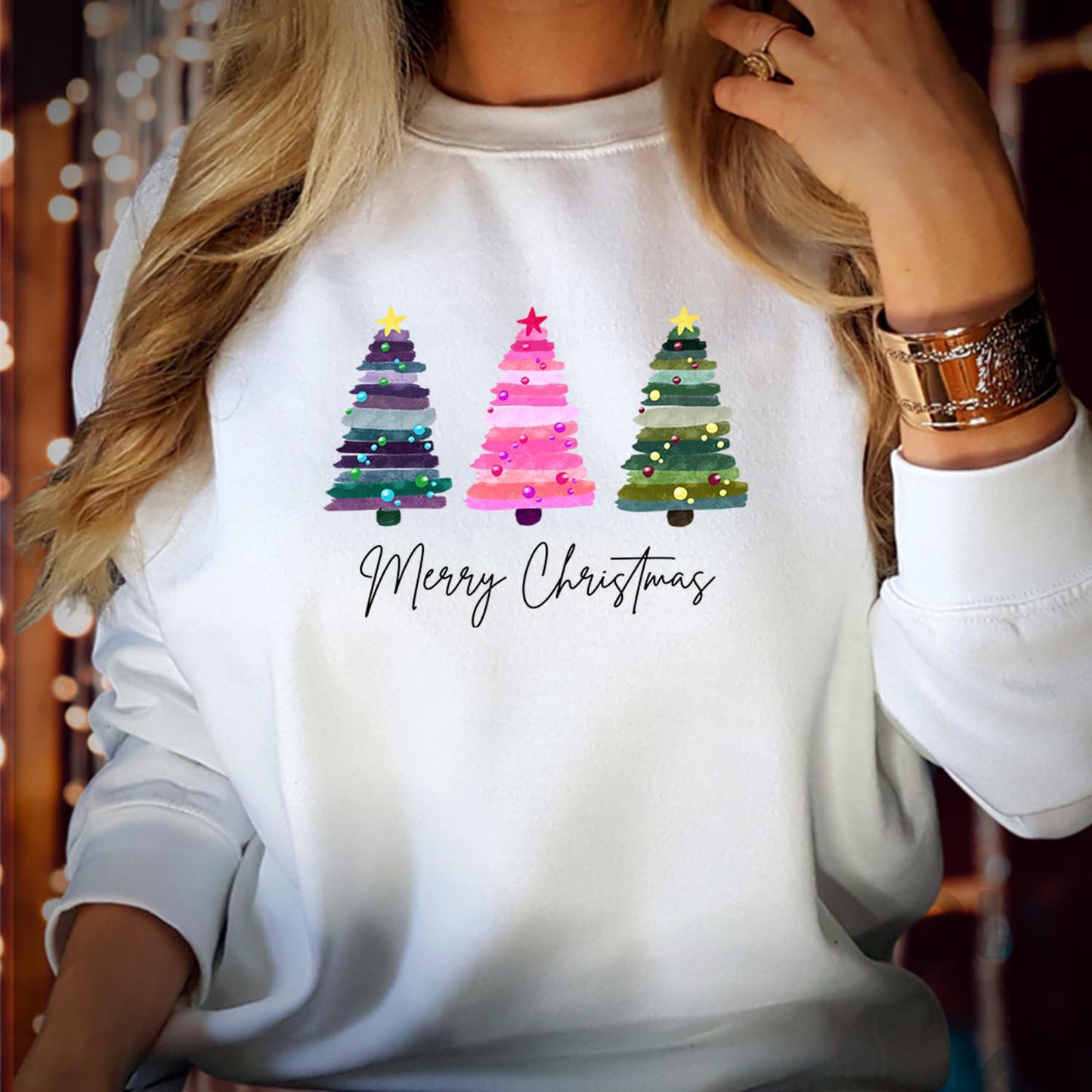 SWEATSHIRT (5293) Merry Christmas Tree Sweatshirts Colourful Christmas Pine tree Festive Christmas tree for women Xmas Christmas Jumper