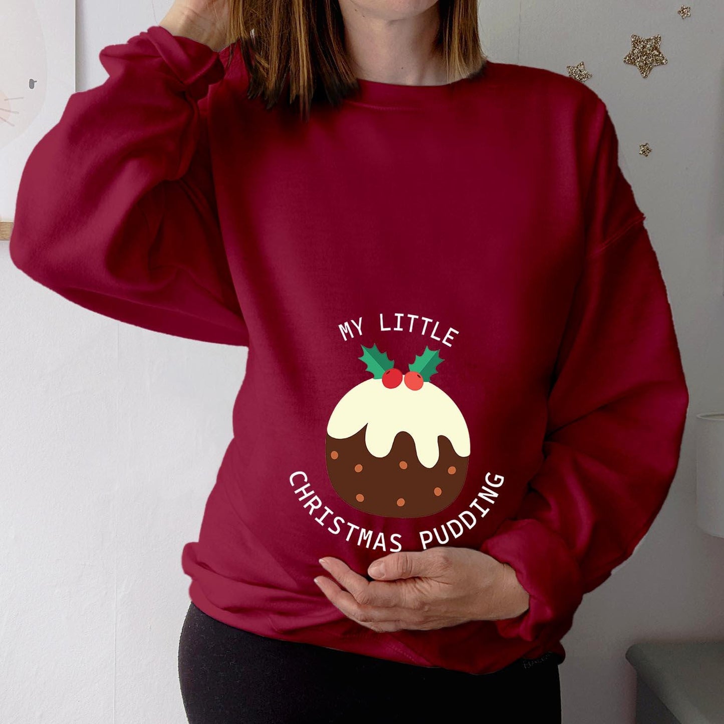 SWEATSHIRT (5320) My Little CHRISTMAS PUDDING Christmas Maternity Pregnancy Mum to be Announcement Christmas Jumper for her