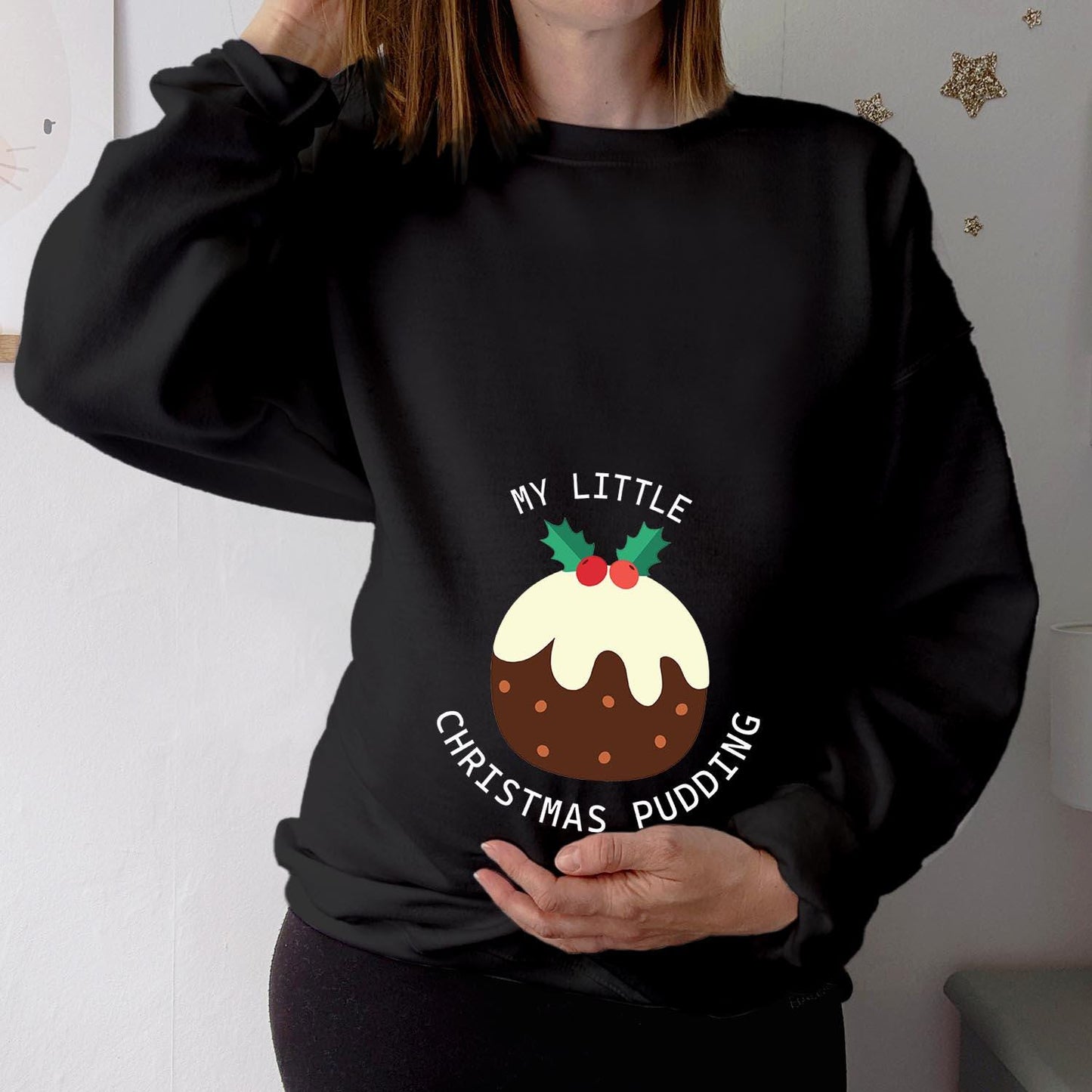 SWEATSHIRT (5320) My Little CHRISTMAS PUDDING Christmas Maternity Pregnancy Mum to be Announcement Christmas Jumper for her