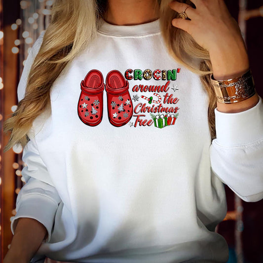 SWEATSHIRT (5360) Crocin Around The Christmas Tree Lights Sweatshirts - Festive Season Funny Gift Costume Family Holiday, Merry Xmas Jumper