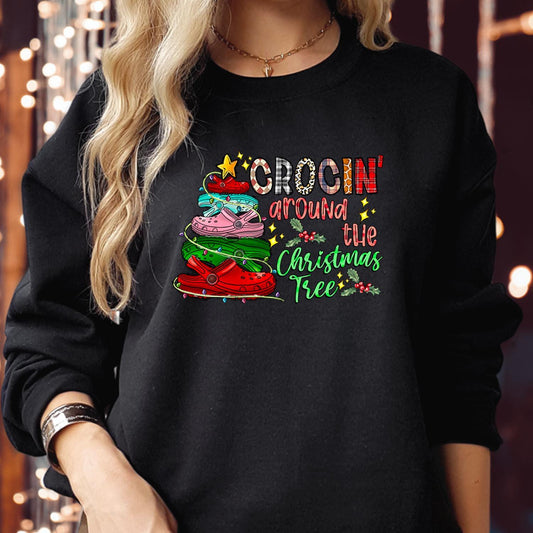 SWEATSHIRT (5361) Crocin Around The Christmas Tree Lights Sweatshirts - Festive Season Funny Gift Costume Family Holiday, Merry Xmas Jumpers