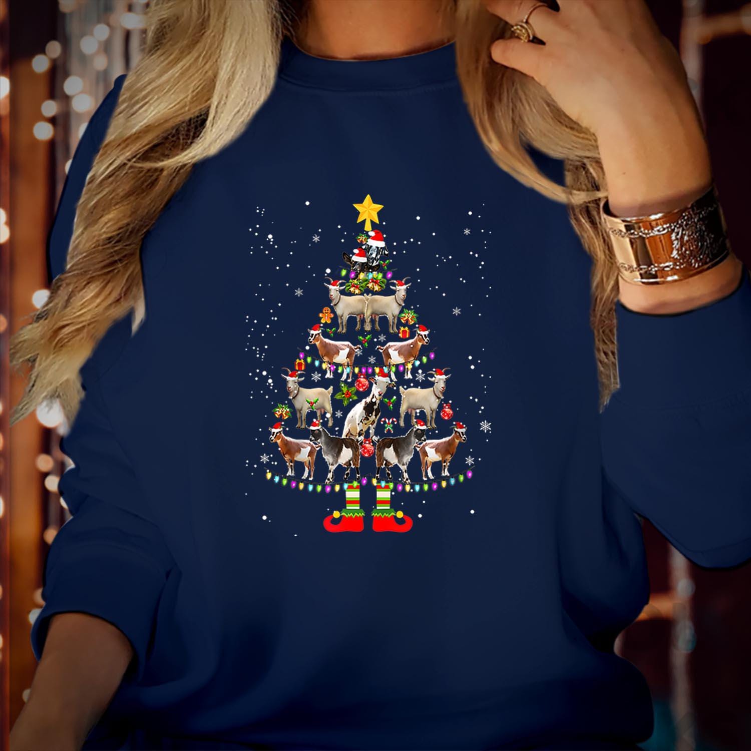 SWEATSHIRT (5362) Christmas Tree GOAT Holiday Sweatshirts - Cute Farm Animals Santa Light Decorations Snow Party Matching Outfit Xmas Jumper