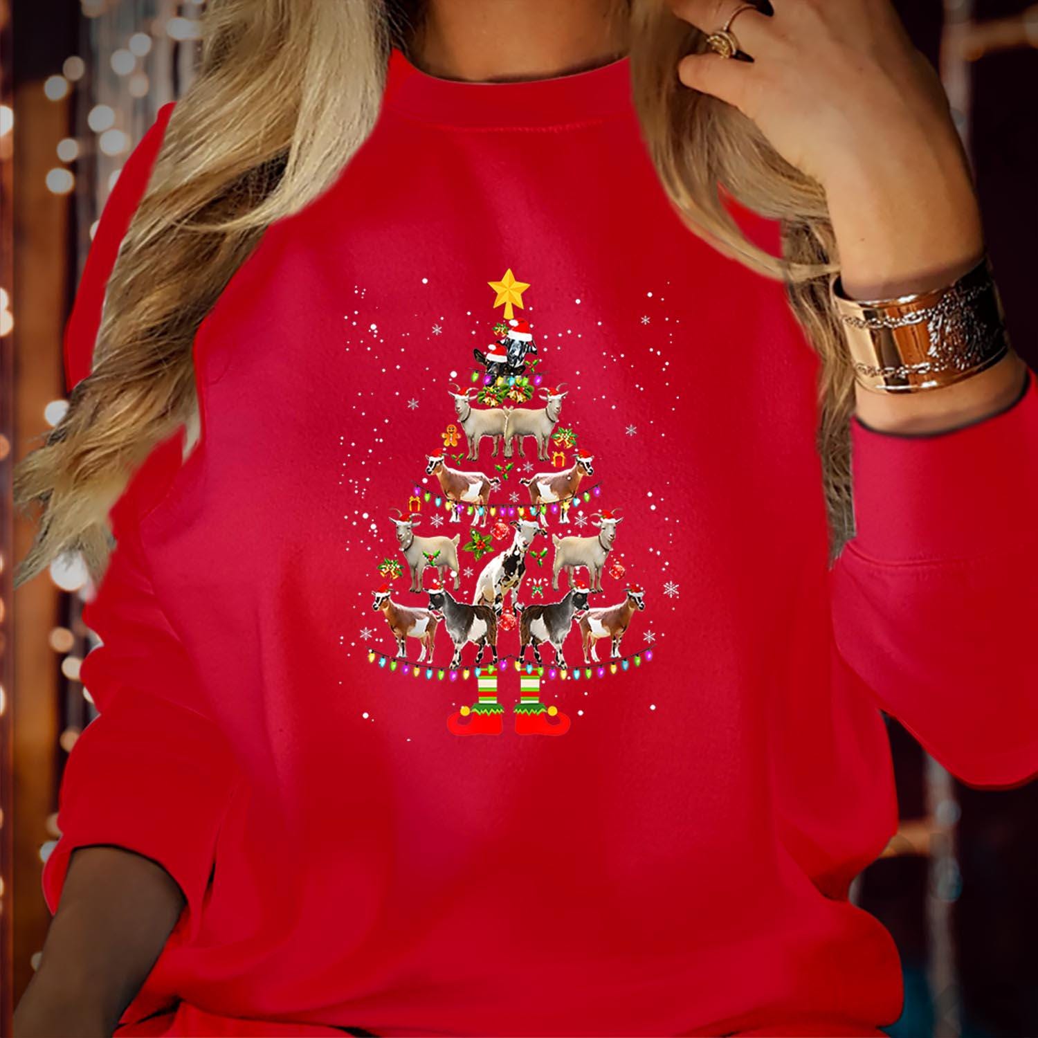 SWEATSHIRT (5362) Christmas Tree GOAT Holiday Sweatshirts - Cute Farm Animals Santa Light Decorations Snow Party Matching Outfit Xmas Jumper