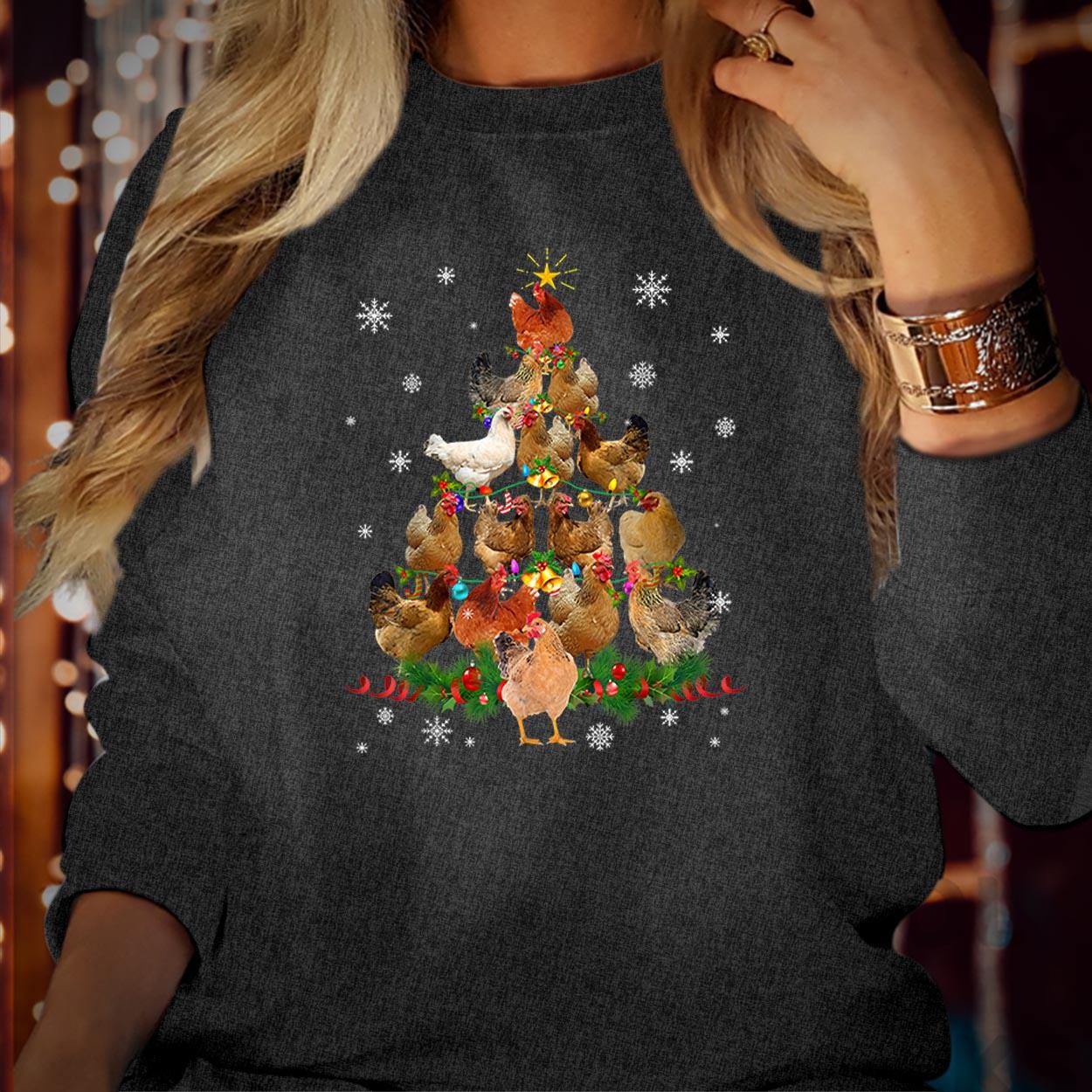 SWEATSHIRT (5369) Merry Christmas Chicken Tree Swaetshirts - Hen Xmas Trees Funny Ugly Christmas Sweater Funny Xmas Family Holiday Jumper