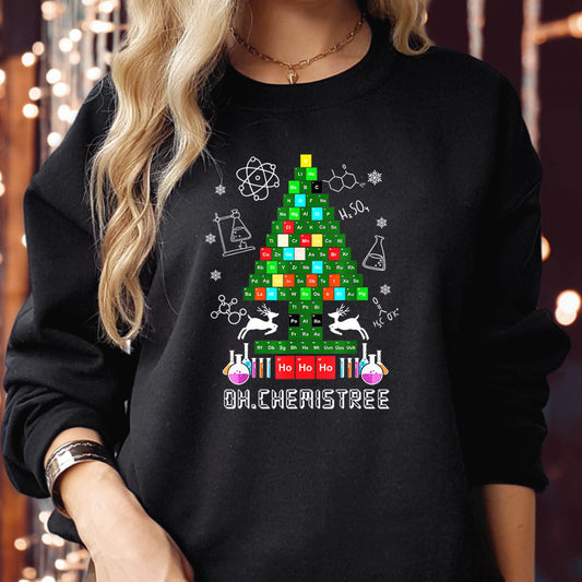 SWEATSHIRT (5372) Chemistree Science Nerd Geek Periodic Table Christmas Tree Sweatshirts - Bookmas Books Teacher Gift Tops Merry Xmas Jumper