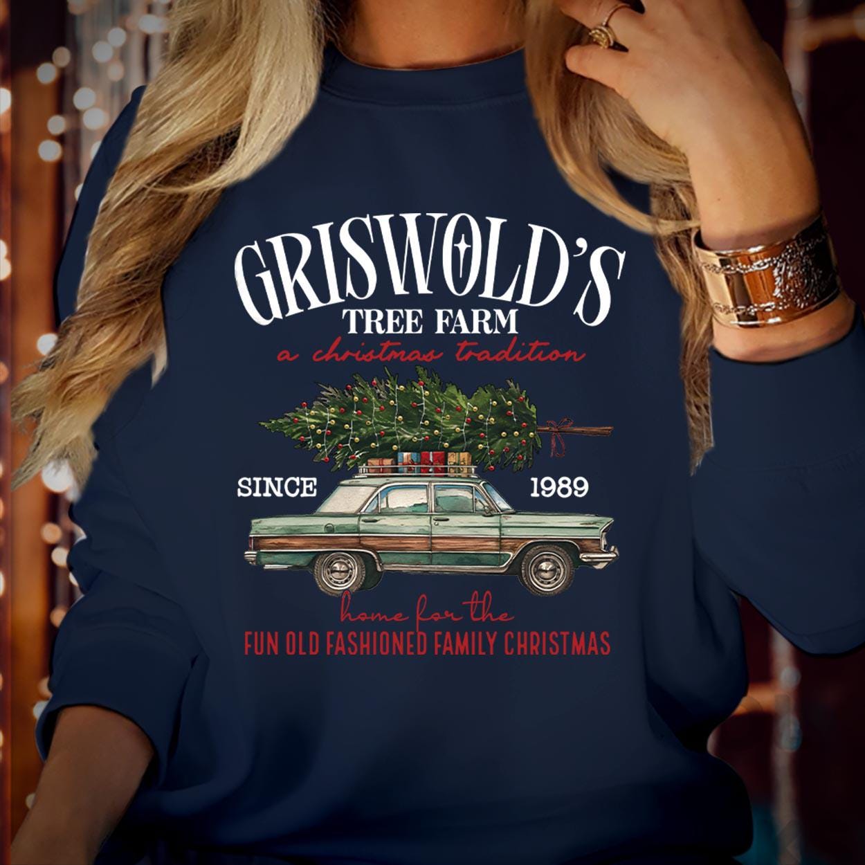 SWEATSHIRT (5186) Merry Christmas Traditional Farm Fresh Pine Tree Bright & Merry Festive Griswold Family Holiday Season Gift Xmas Jumper