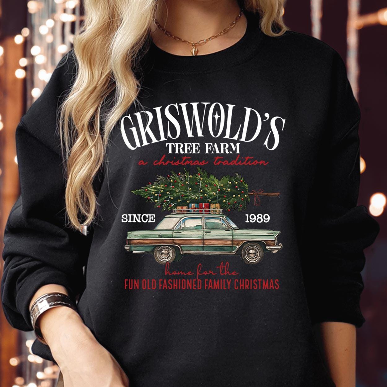 SWEATSHIRT (5186) Merry Christmas Traditional Farm Fresh Pine Tree Bright & Merry Festive Griswold Family Holiday Season Gift Xmas Jumper