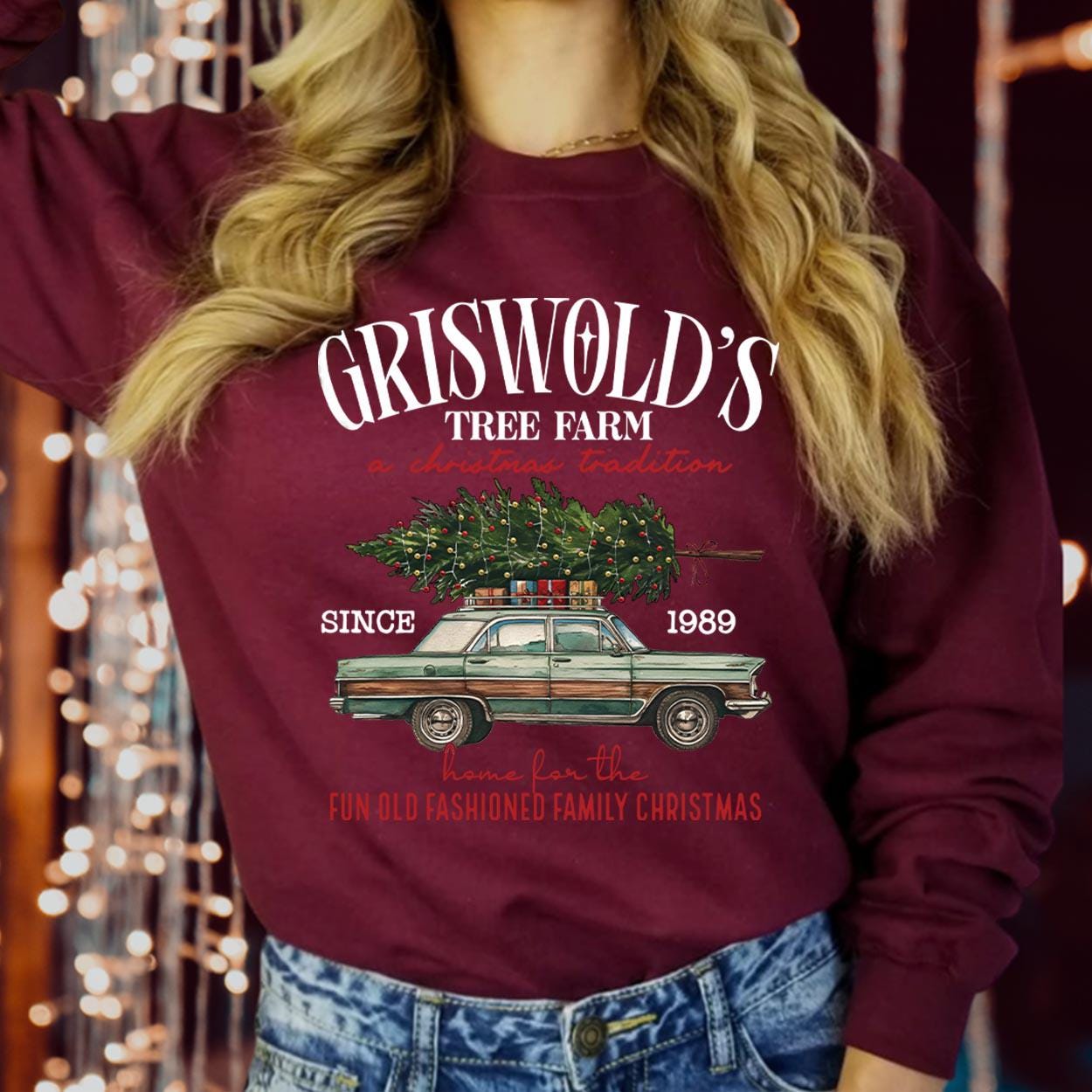 SWEATSHIRT (5186) Merry Christmas Traditional Farm Fresh Pine Tree Bright & Merry Festive Griswold Family Holiday Season Gift Xmas Jumper