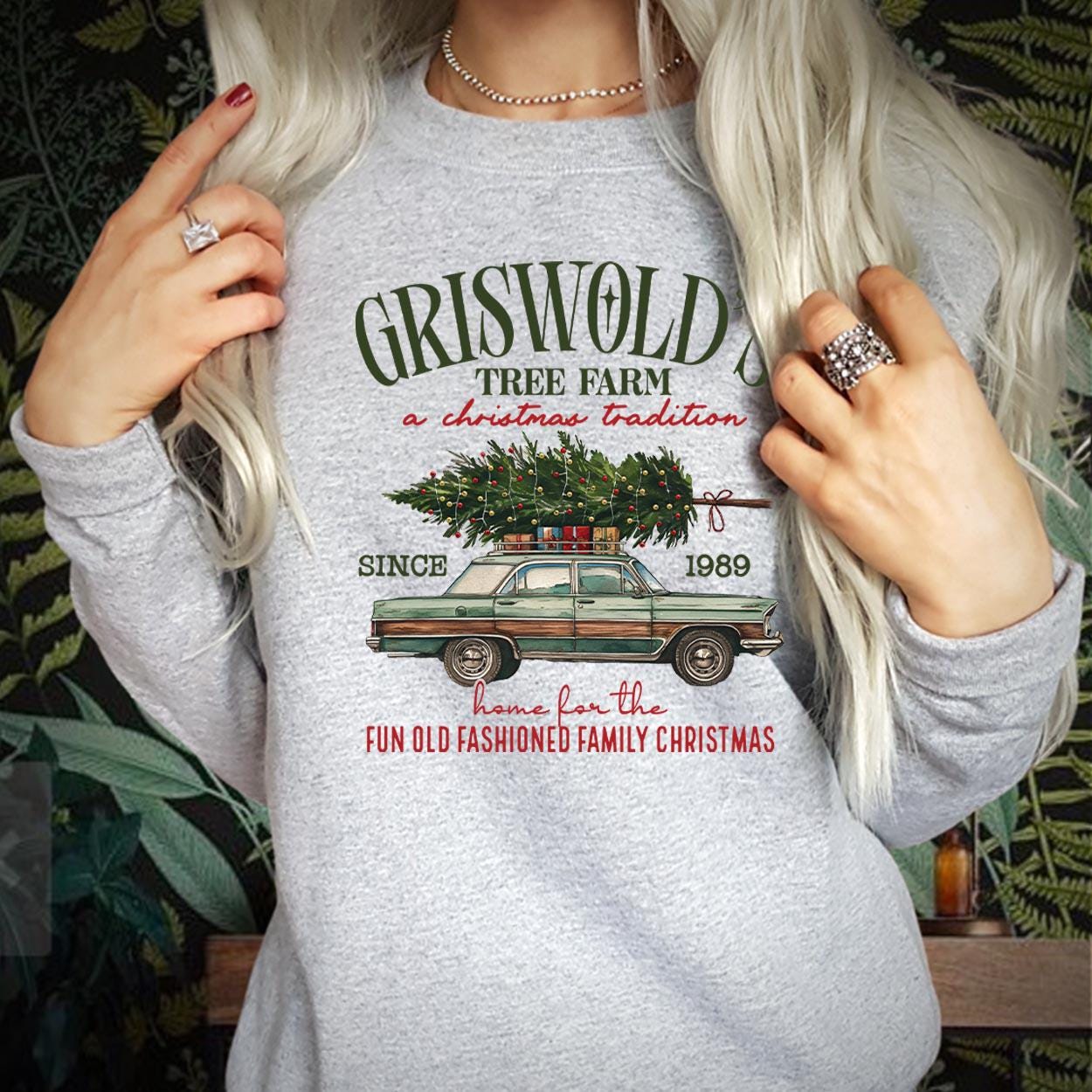 SWEATSHIRT (5186) Merry Christmas Traditional Farm Fresh Pine Tree Bright & Merry Festive Griswold Family Holiday Season Gift Xmas Jumper