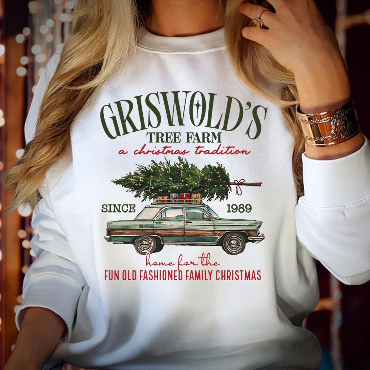 SWEATSHIRT (5186) Merry Christmas Traditional Farm Fresh Pine Tree Bright & Merry Festive Griswold Family Holiday Season Gift Xmas Jumper