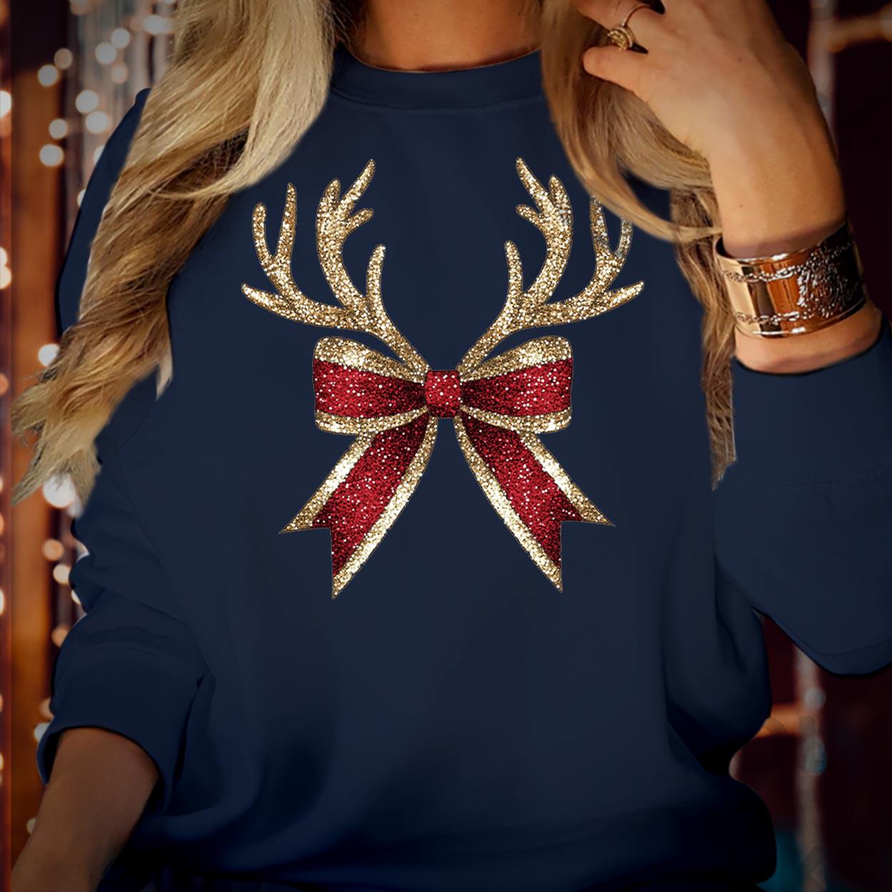 SWEATSHIRT (5174) Merry Christmas Coquette Reindeer Bow Bright & Merry Festive Funny Family Holiday Season Gift Xmas Jumper