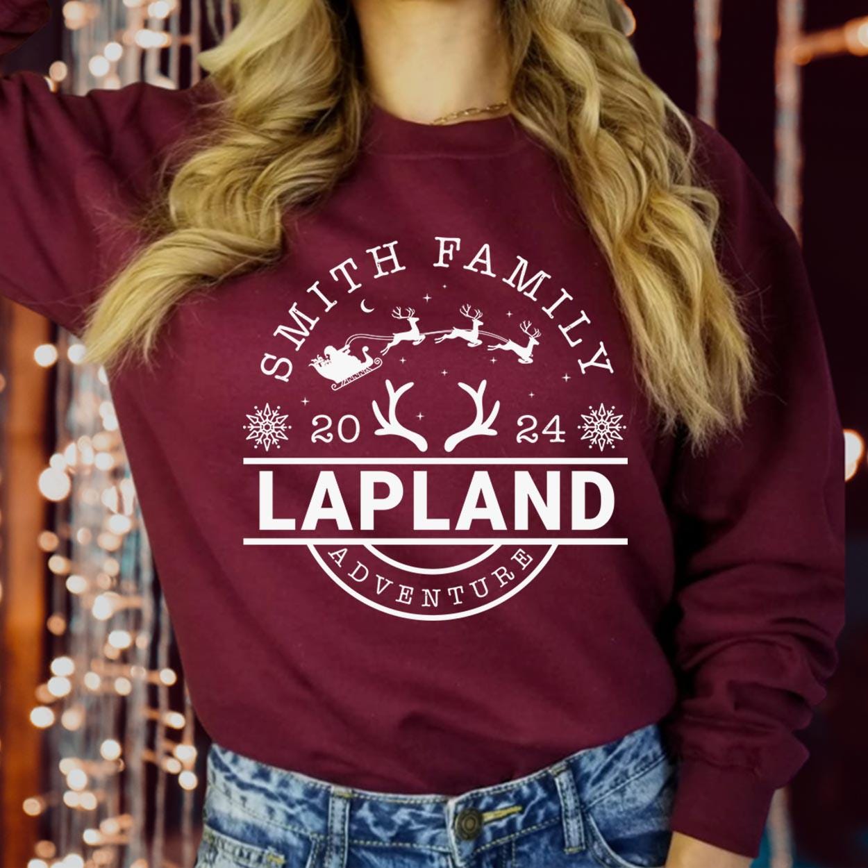 SWEATSHIRT (LP4) Personalised Lapland Family Matching Christmas Holiday Sweatshirts - Custom The North Pole Santa Claus Xmas Gift Jumper