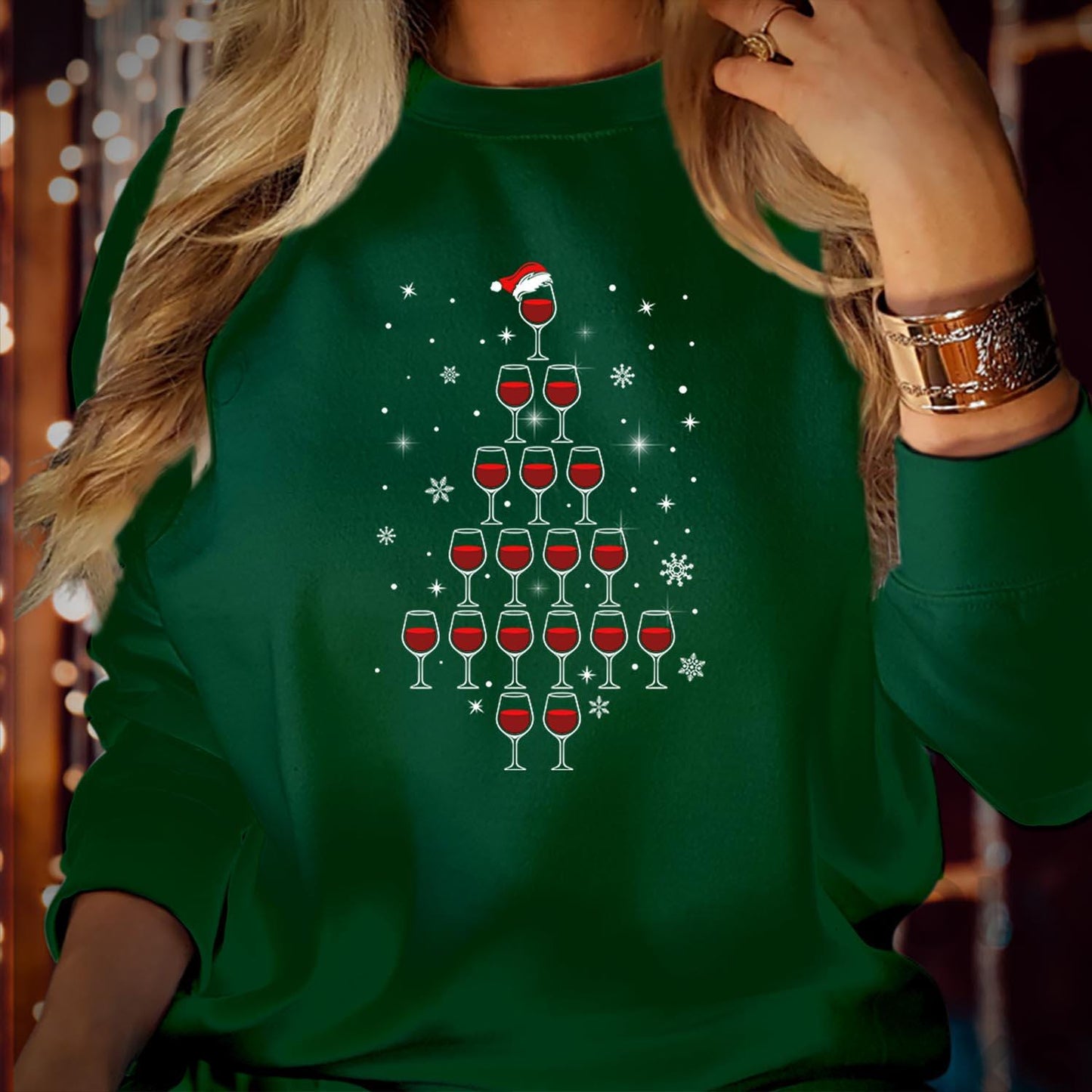 SWEATSHIRT (5159) Wine Glass Christmas Tree Sweatshirts - Merry Sipmas Funny Red Wine Beer Alcohol Lover Santa Hat Party Holiday Xmas Jumper