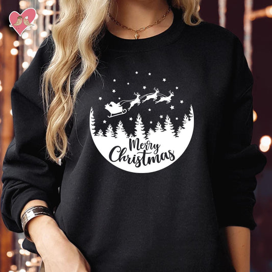 SWEATSHIRT (5016) Flying SANTA SLEIGH Reindeer Merry Christmas Sweatshirt - Santa Gift Winter Holiday Men Women Kid Family Merry Xmas Jumper