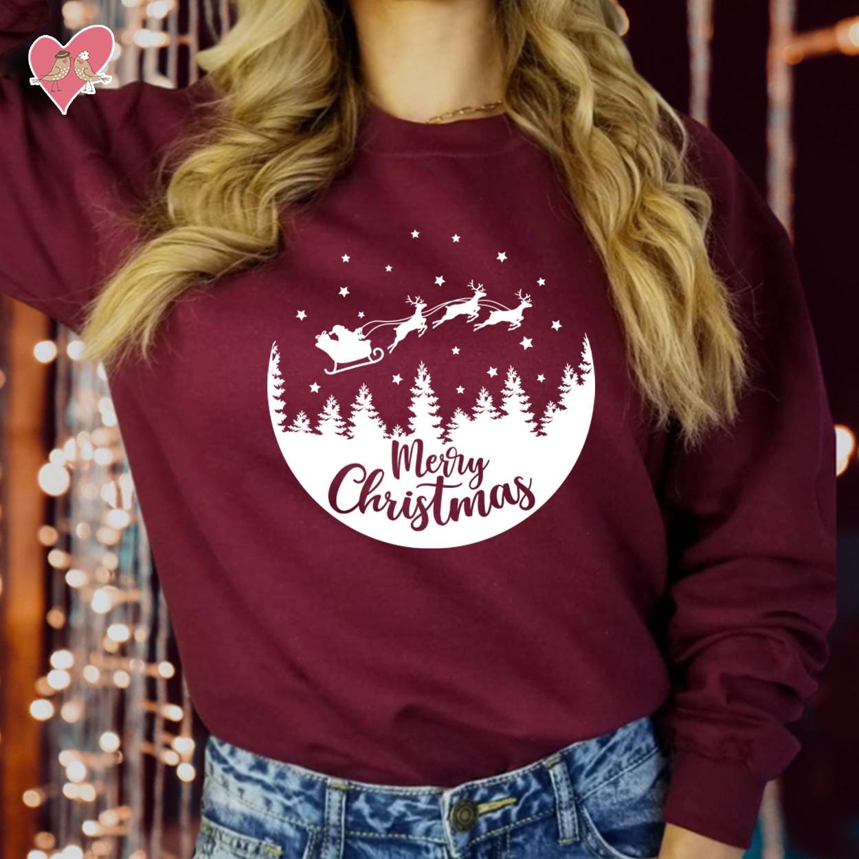 SWEATSHIRT (5016) Flying SANTA SLEIGH Reindeer Merry Christmas Sweatshirt - Santa Gift Winter Holiday Men Women Kid Family Merry Xmas Jumper