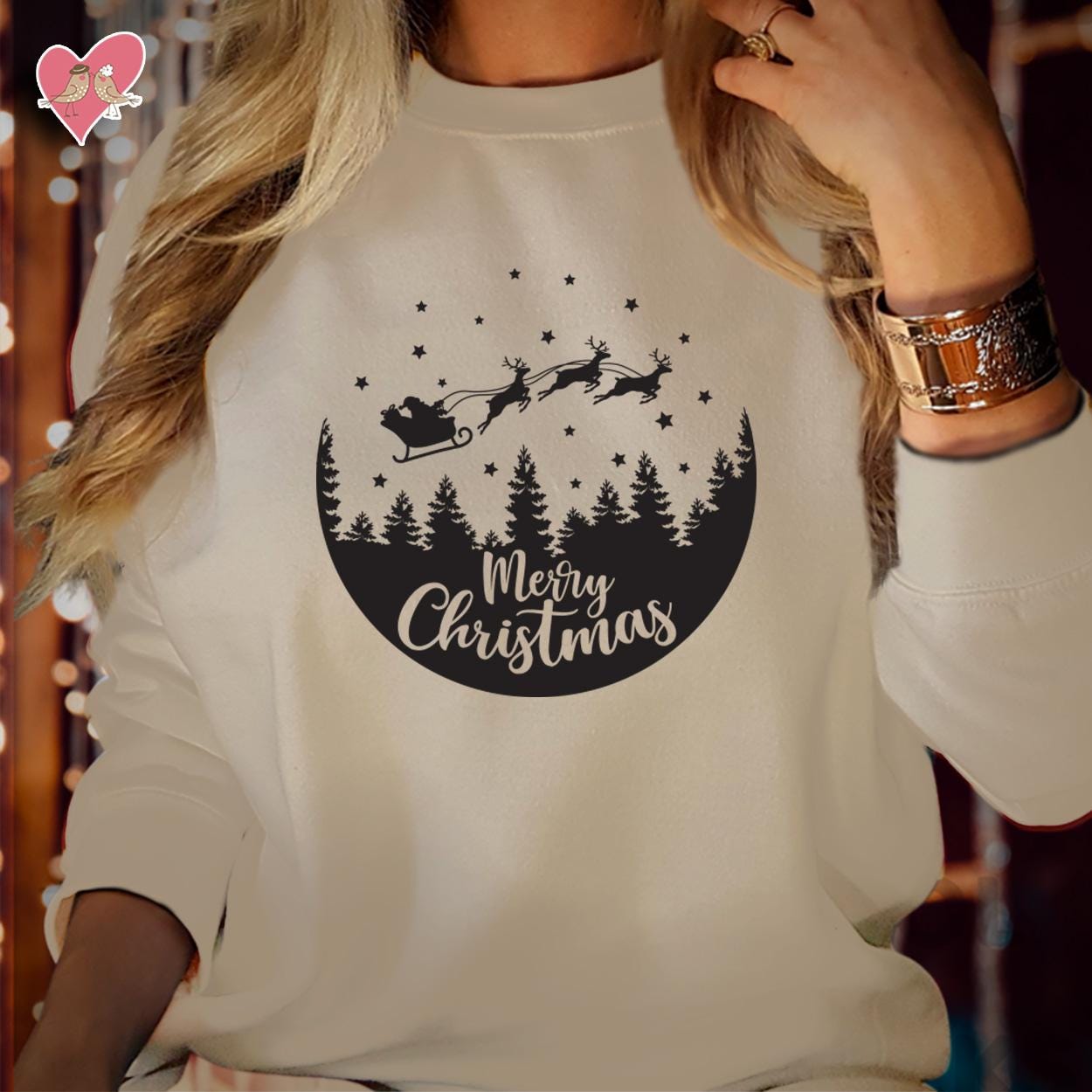 SWEATSHIRT (5016) Flying SANTA SLEIGH Reindeer Merry Christmas Sweatshirt - Santa Gift Winter Holiday Men Women Kid Family Merry Xmas Jumper